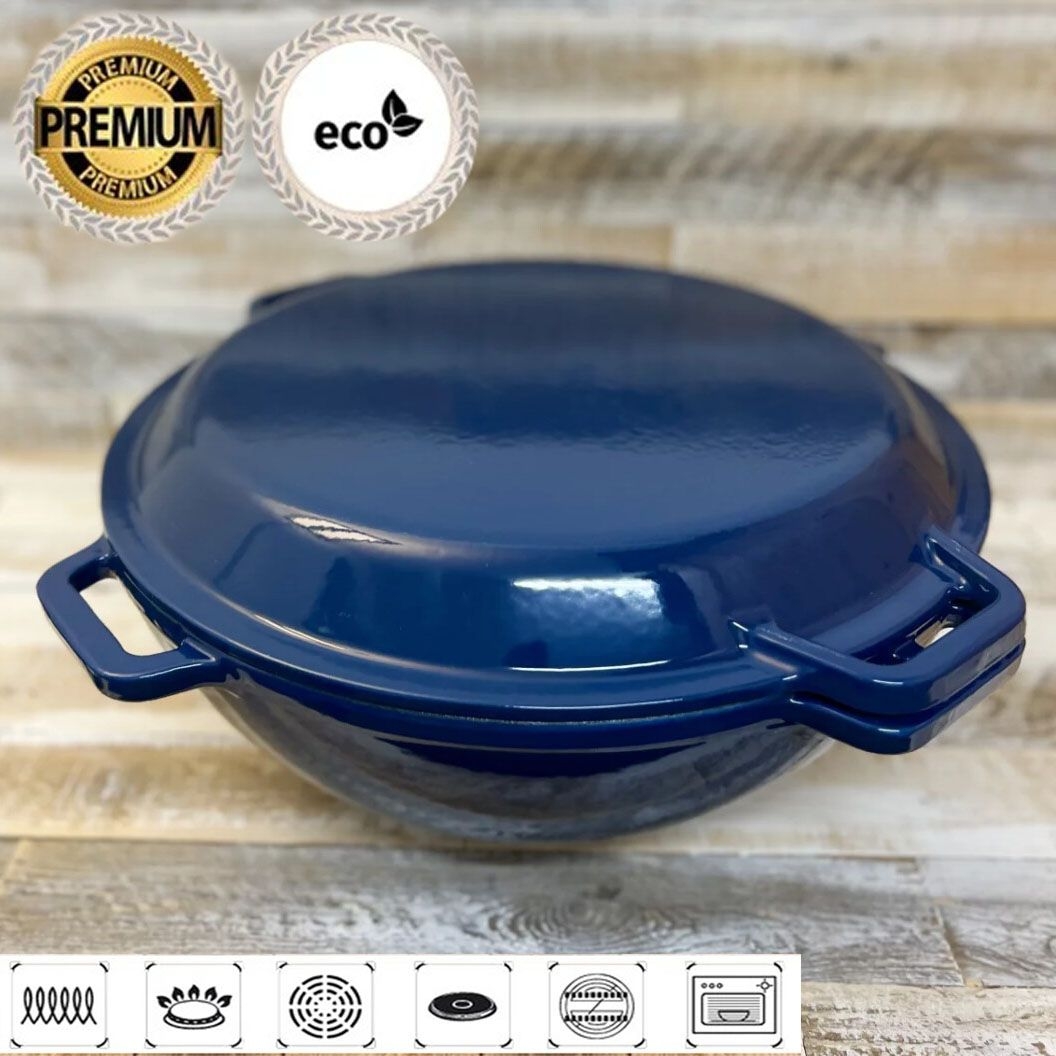 Kasan 12 L, Wok Asia mit Grillpfannendeckel aus Gusseisen emailliert