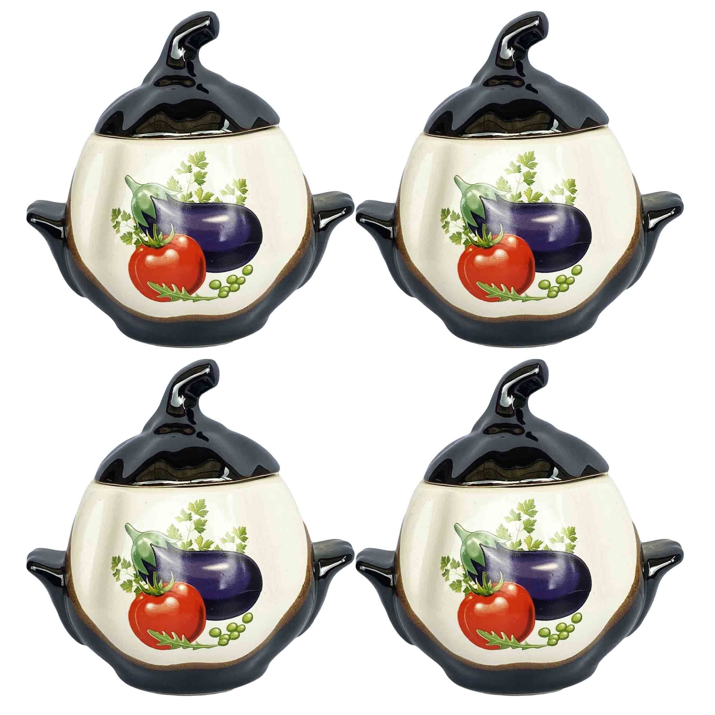 Keramiktopf "Auberginen und Tomaten" mit Griffen, 750 ml, Set aus 4 St.