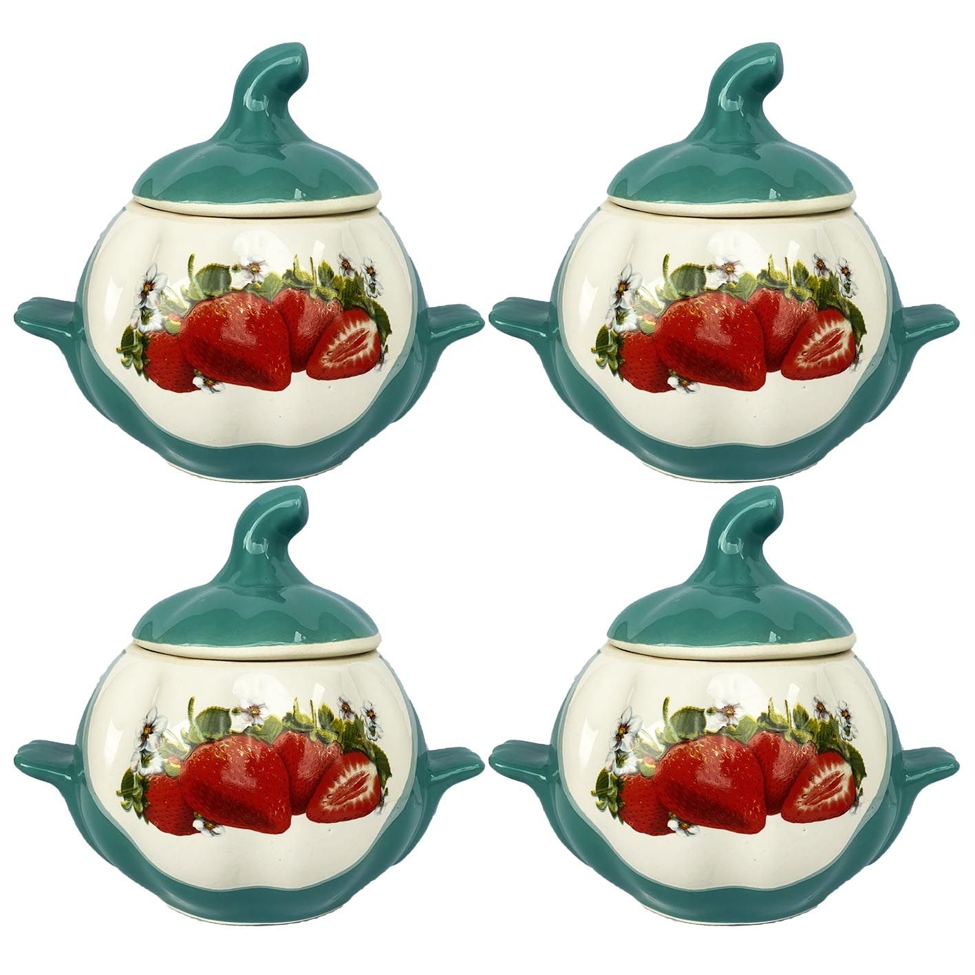 Keramiktopf "Erdbeeren" mit Griffen, 750 ml, Set aus 4 St. (grün)