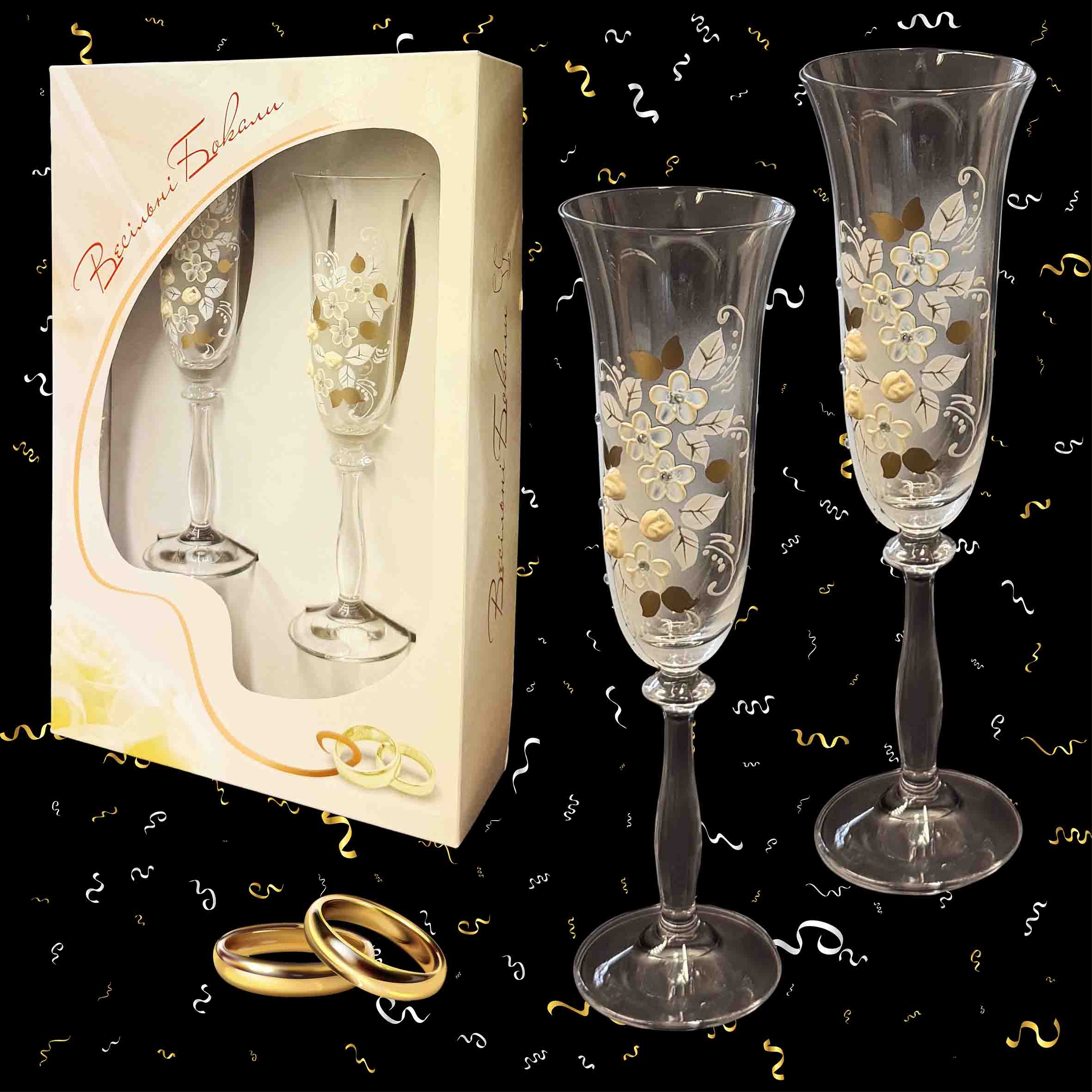 Geschenkset aus 2 Hochzeitsgläsern "Luisa", Böhmisches Glas, handbemalt, 180 ml