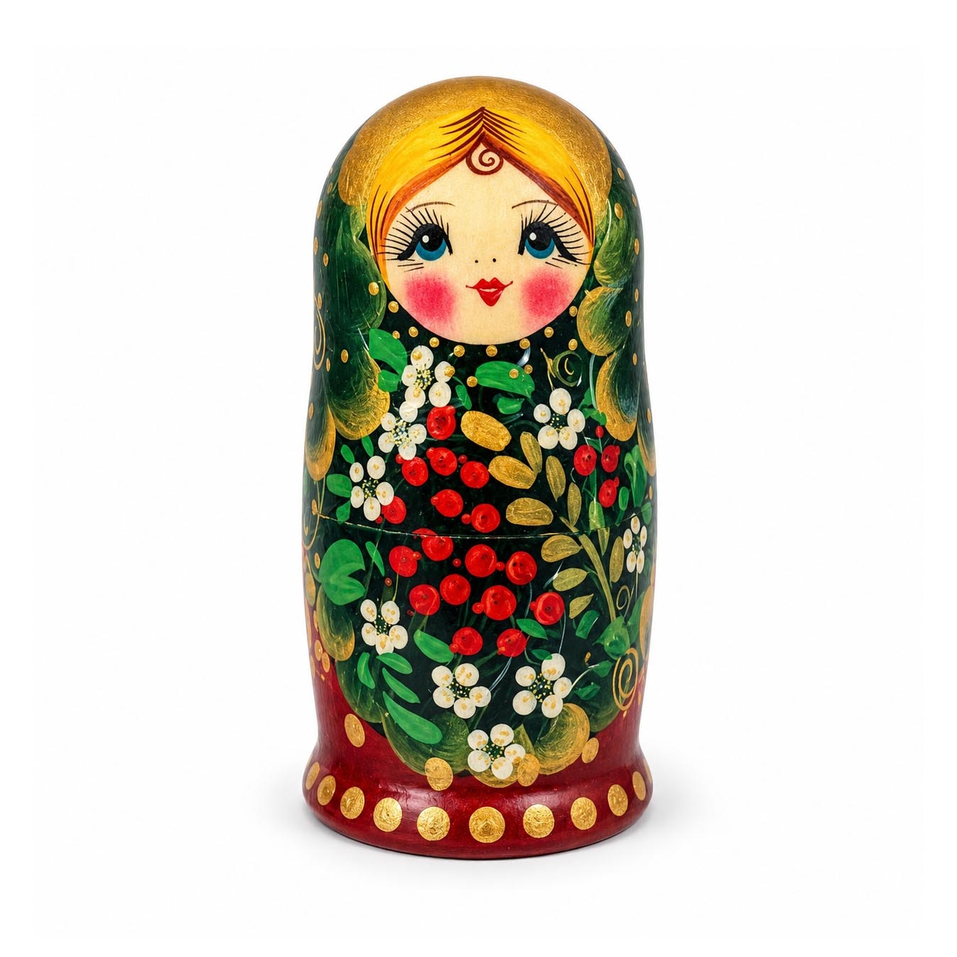 Matröschka "Volksmalerei", "Grün mit Erdbeeren", 15 cm (5 Figuren)