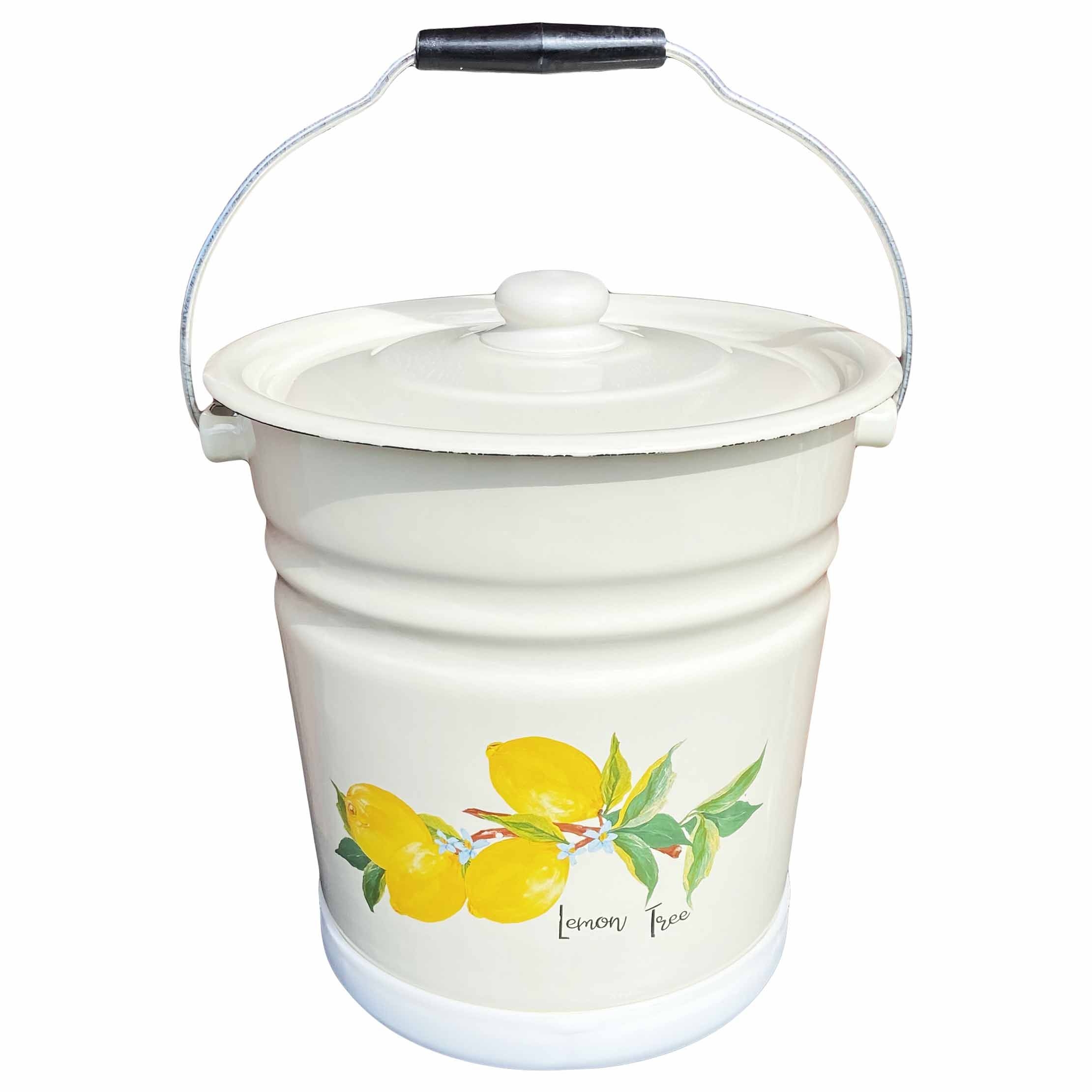 Eimer mit Deckel und Stand "Zitronenbaum", 12 L, emailliert konisch (beige)