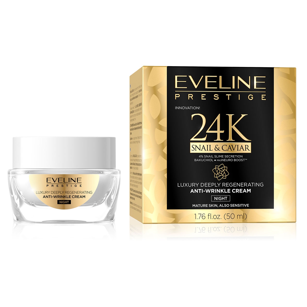 Eveline - Gesichtscreme gegen Falten "24K Snail & Caviar", Nacht, 50 ml