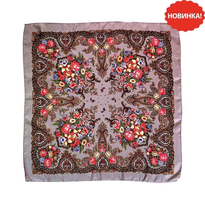 Kopftuch "Volksmotive", grau, 70x70 cm