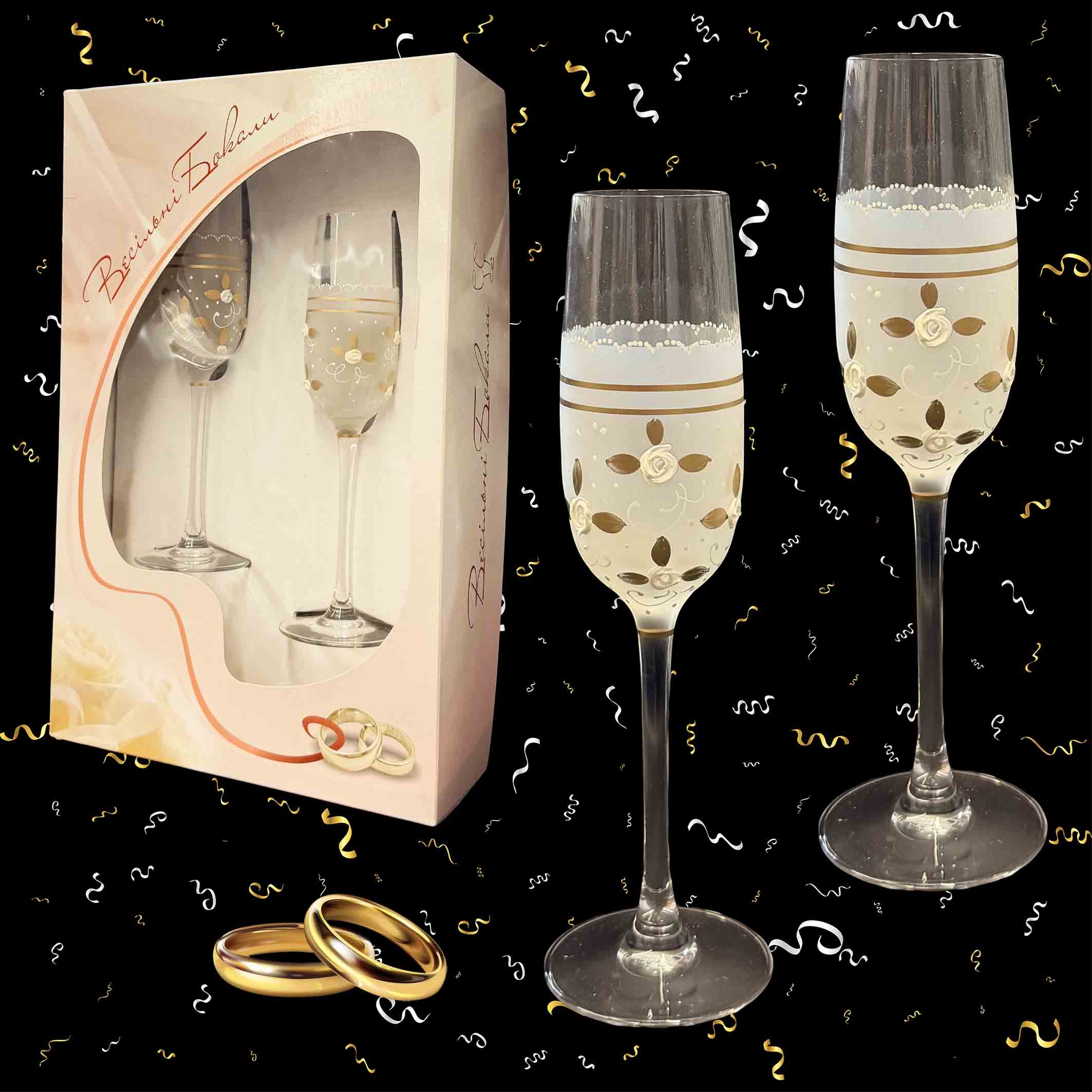 Geschenkset aus 2 Hochzeitsgläsern "Elis", Böhmisches Glas, handbemalt, 160 ml