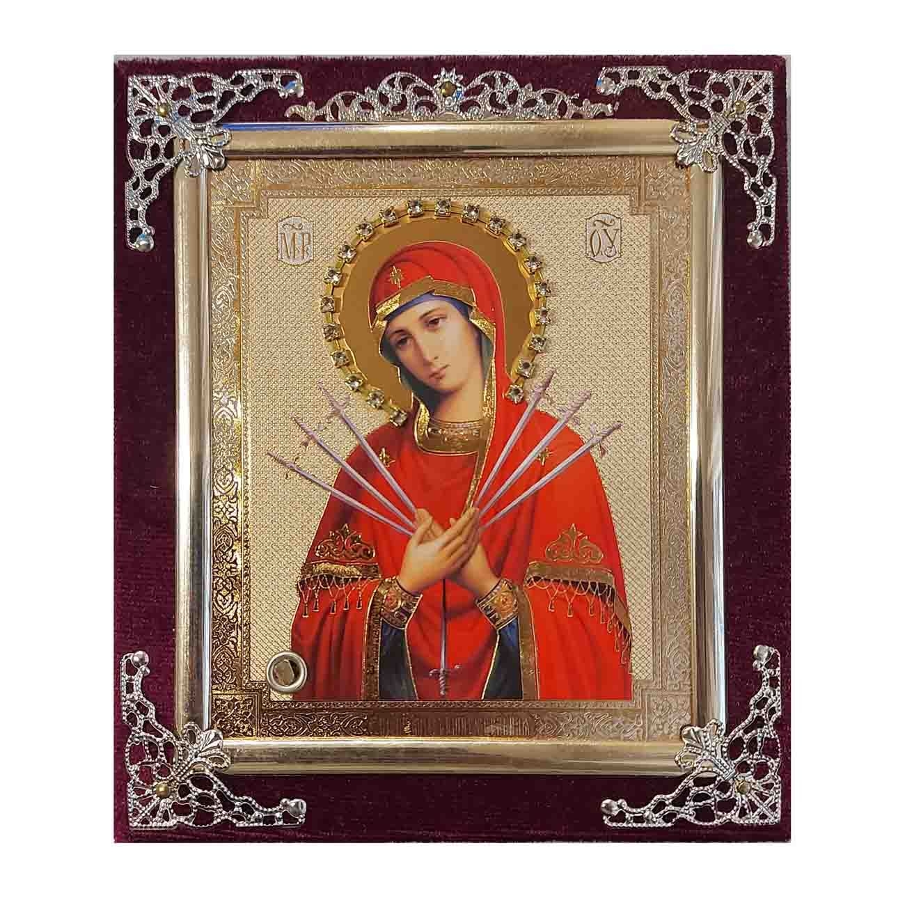 Икона в бархате, Семистрельная, 15х18 см