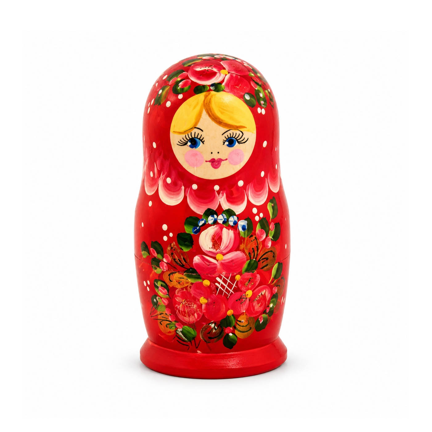 Матрёшка "Народная роспись", "Красная с цветами", 10-12 см (3 места)