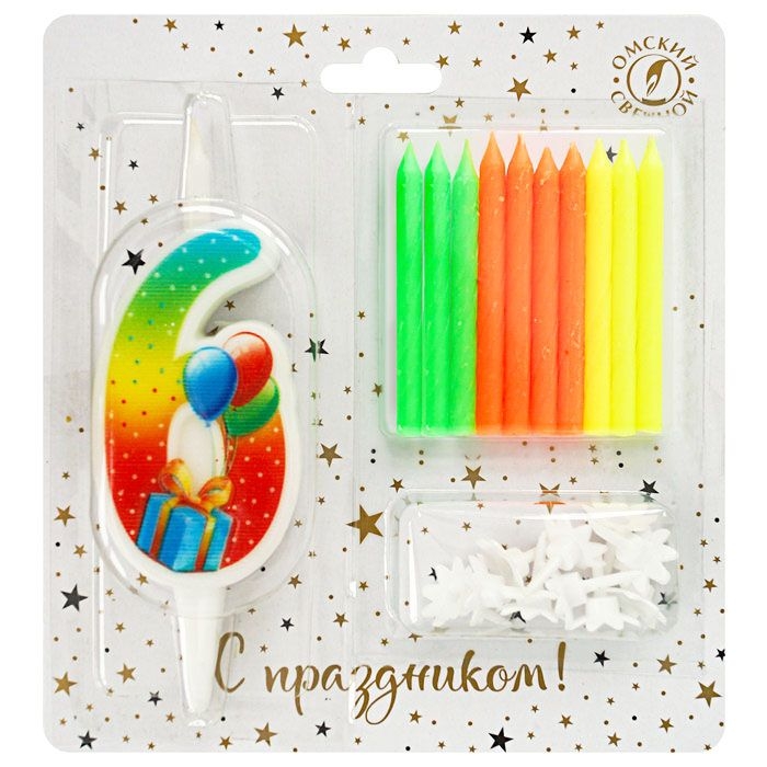 Kerze für Torte Set, Figur 6 +10 Kerzen "Klassisch", farbig