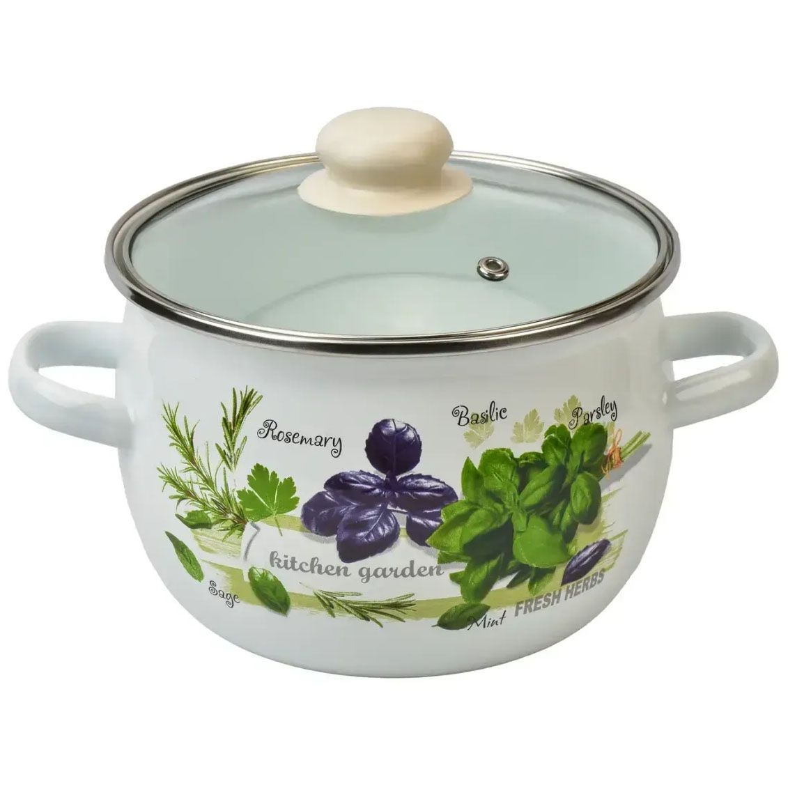 Topf, emailliert "Frische Grün", 3,5 L, "Premium", Glass Deckel