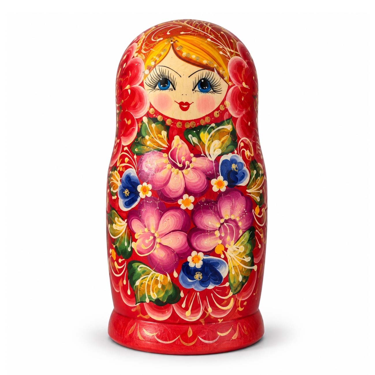 Матрёшка "Народная роспись - "Красная с розовыми цветами", 17-18 см (5 мест)