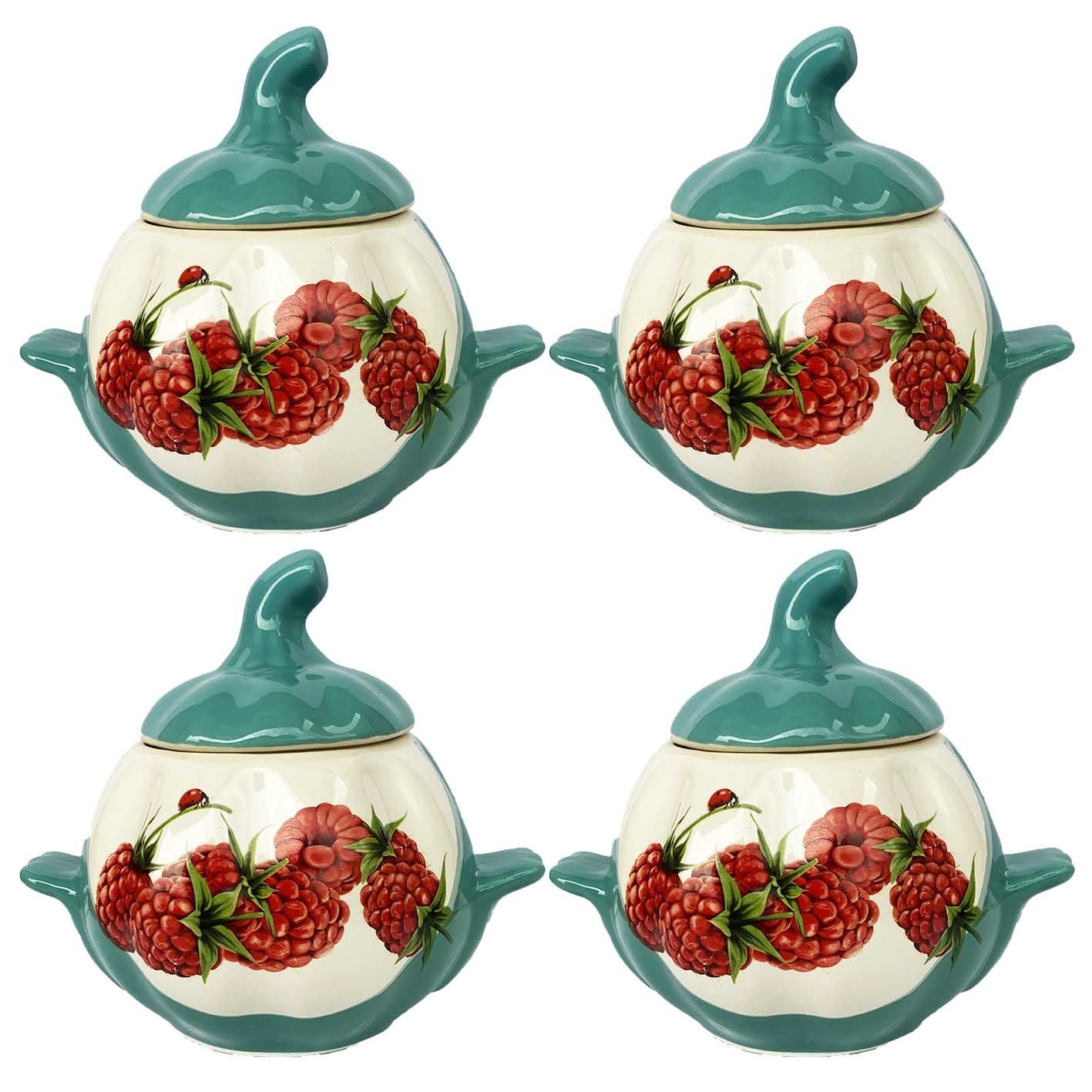 Keramiktopf "Himbeeren" mit Griffen, 750 ml, Set aus 4 St. (grün)