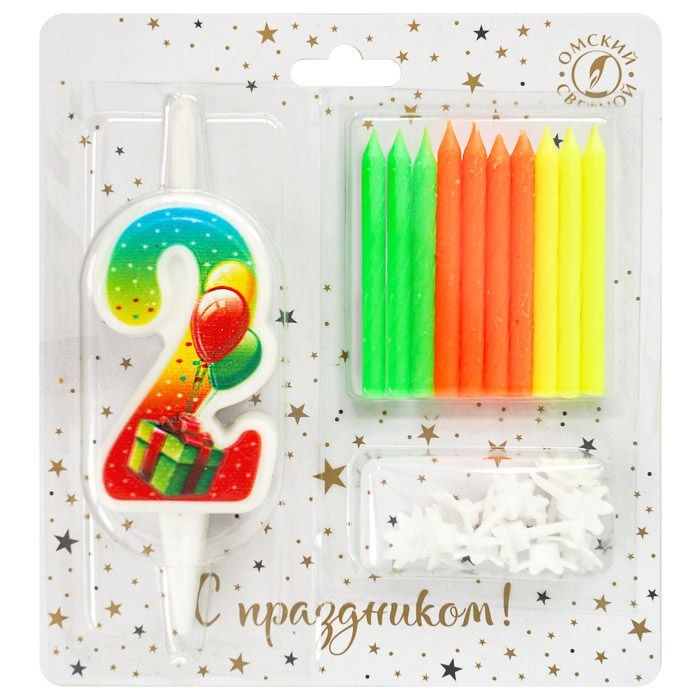 Kerze für Torte Set, Figur 2 +10 Kerzen "Klassisch", farbig