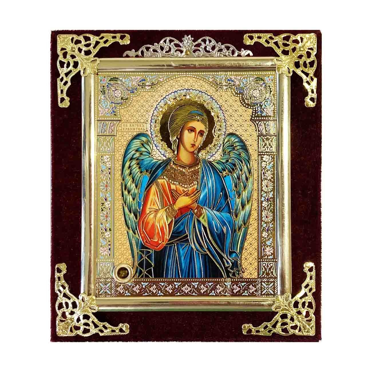 Икона в бархате, малая, Aнгел Хранитель, 10х12 см