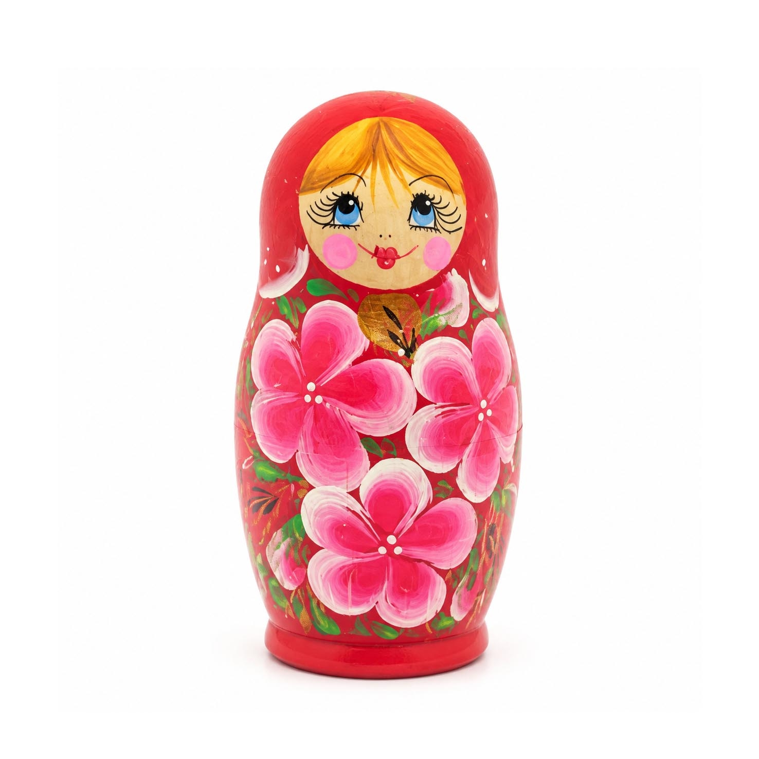 Матрёшка "Народная роспись", "Красная с розовыми цветами", 10-12 см (3 места)