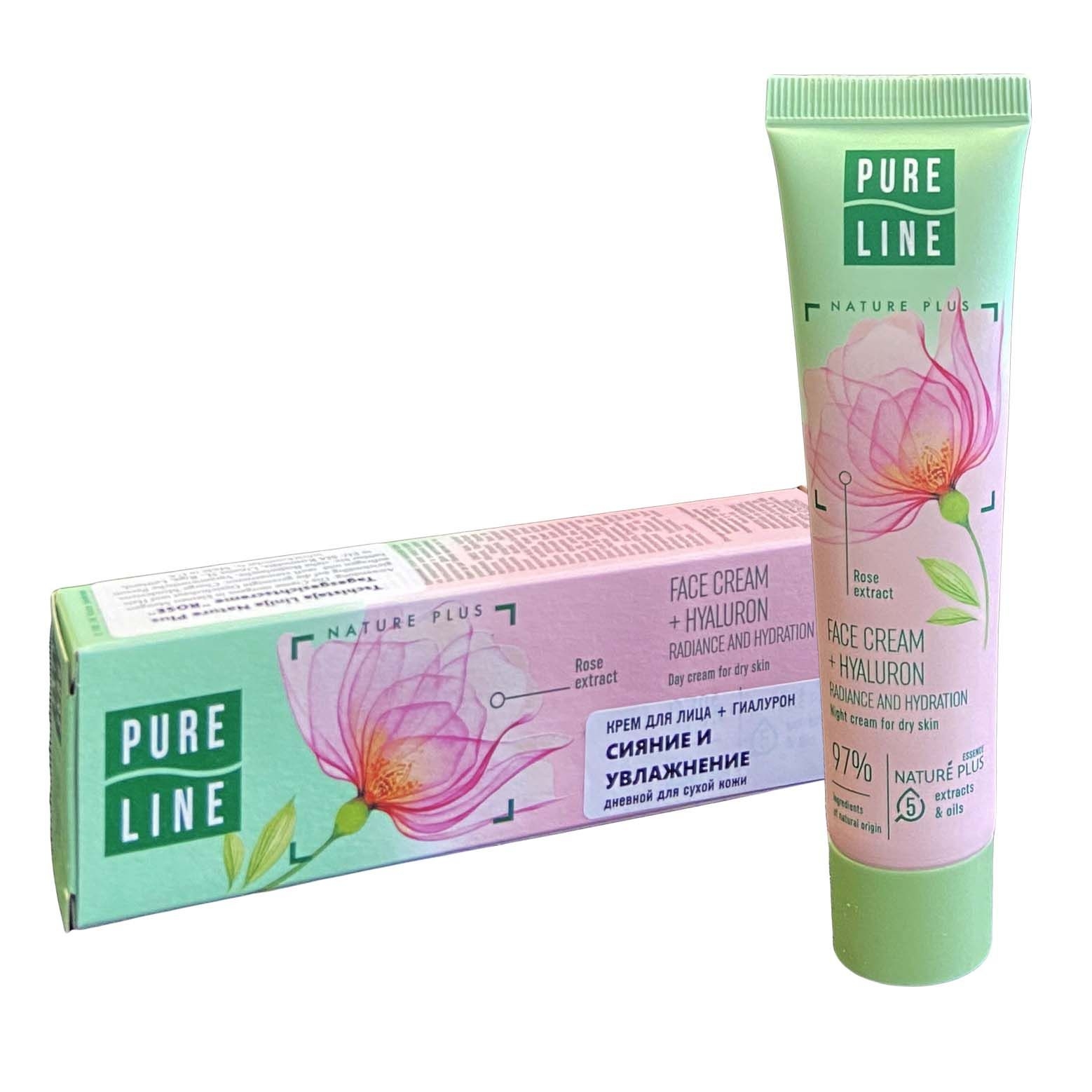 Saubere Linie - Gesichtscreme + Hyaluron, Ausstrahlung und Feuchtigkeit, Rose, 40 ml