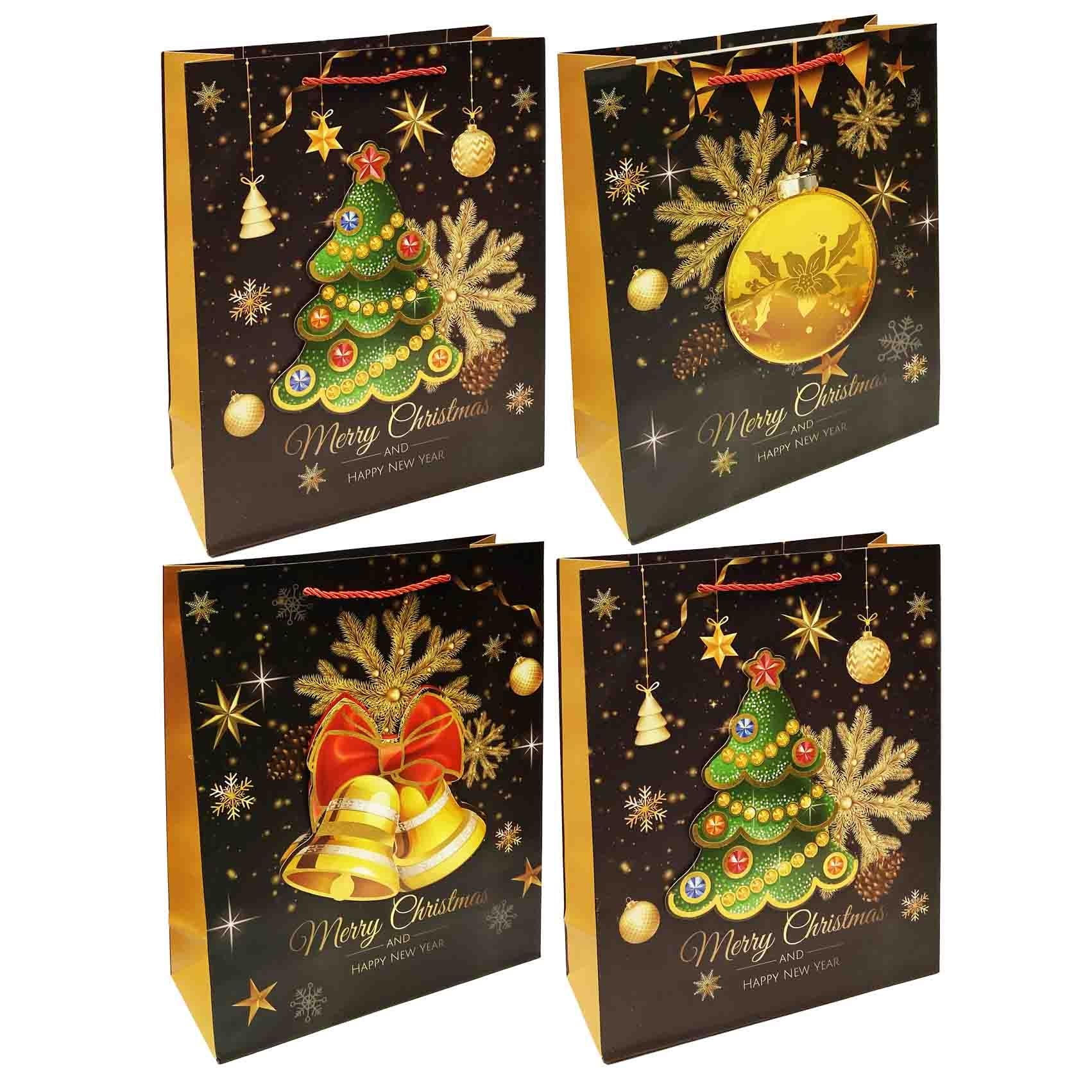 Подарочная сумка, S, 23х18 см, "Merry Christmas und Happy New Year" черные 3D