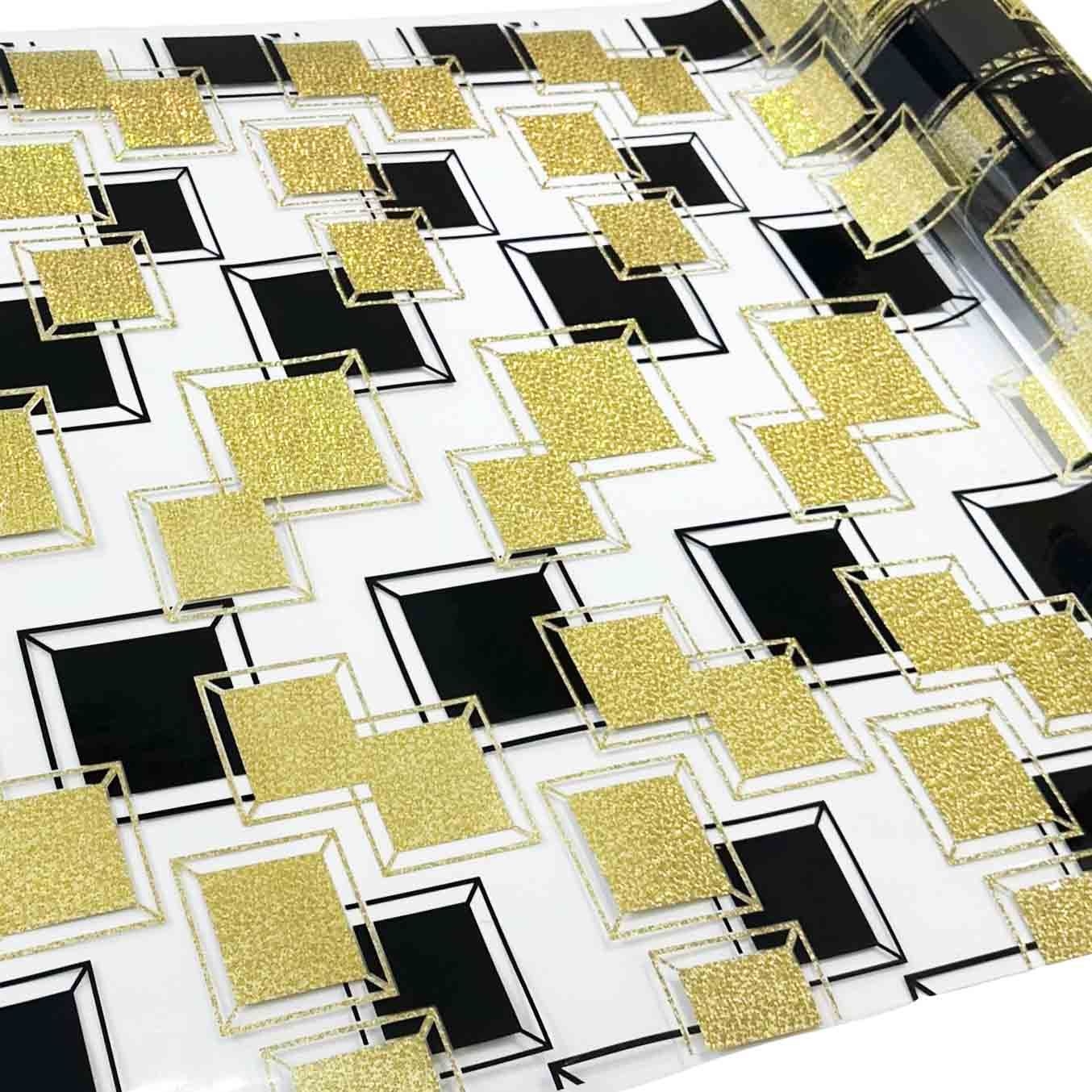 Клеенка PVC "3D", 80см/10м, черные и золотые квадраты, (5060)