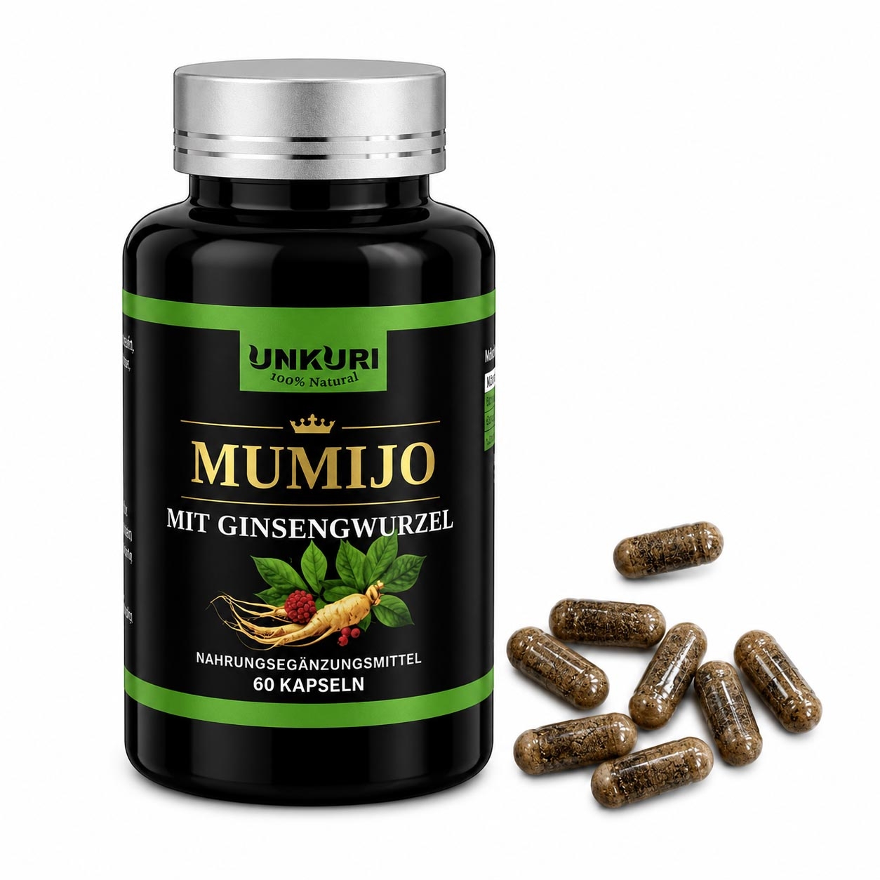 Mumijo mit Ginsengwurzel, 60 Kapseln in Dose
