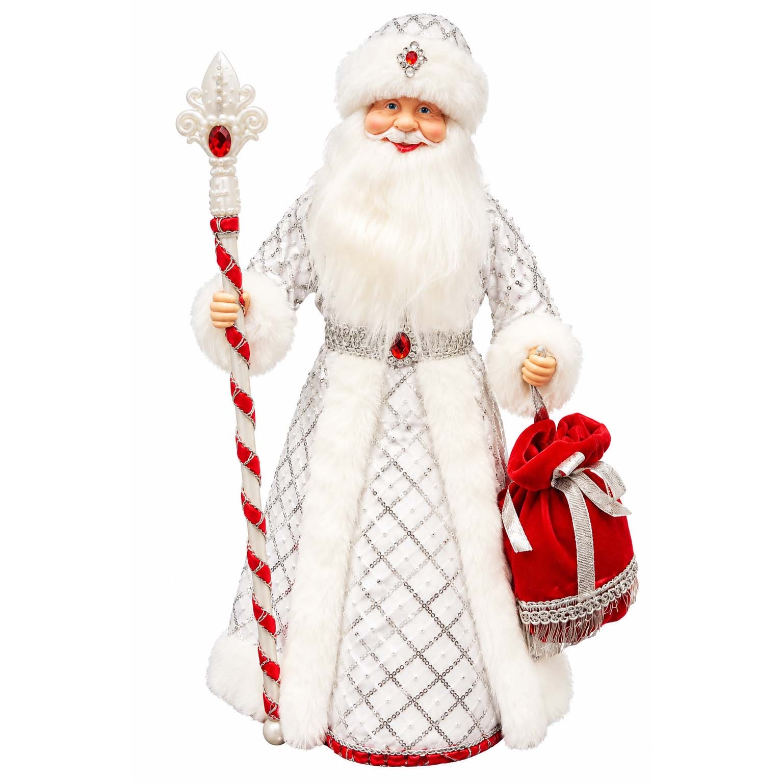 "Ded Moroz", 40 cm, weiß mit rot, mit Geheimtasche für Geschenke