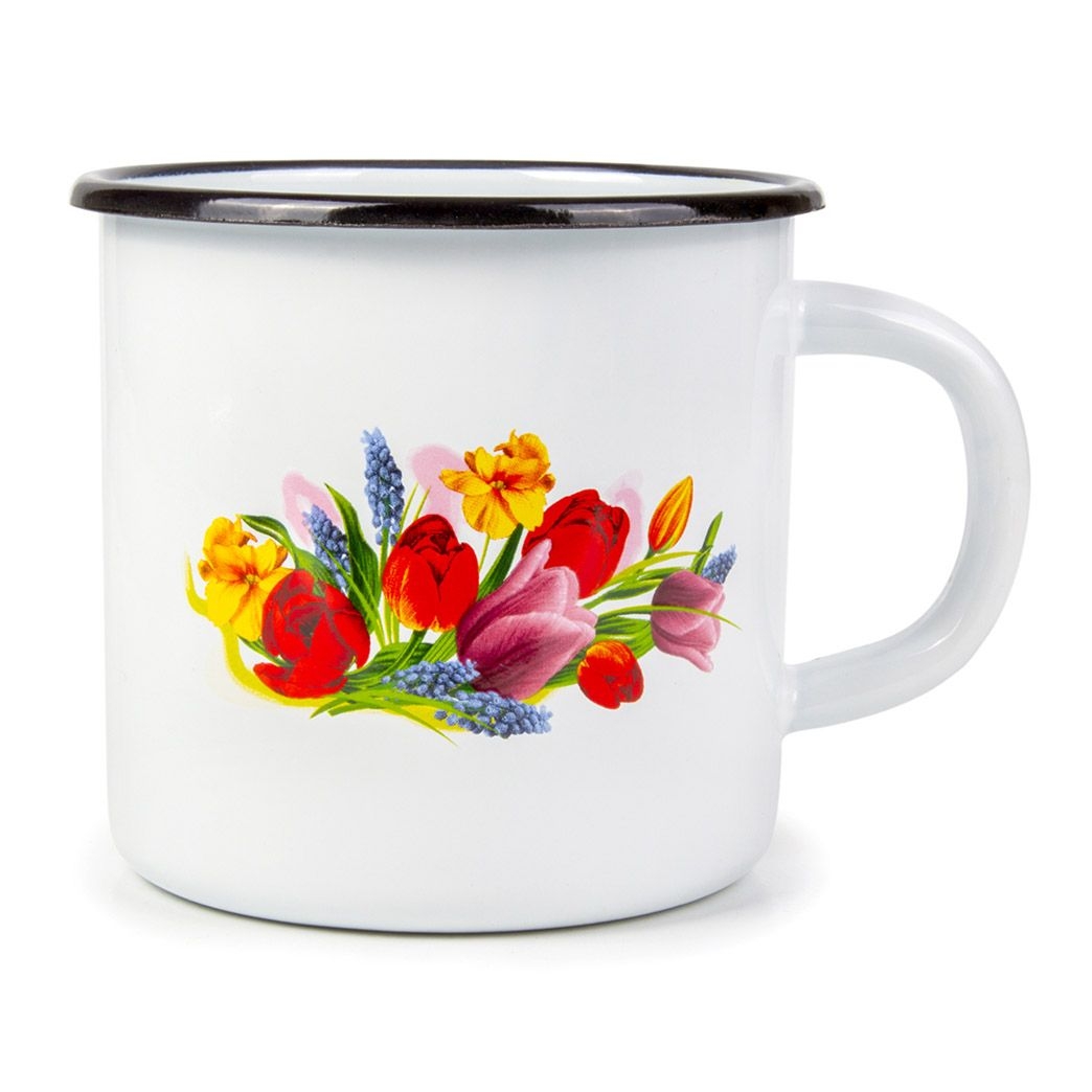 Tasse emailliert "Blumenstrauß", 0,4 L