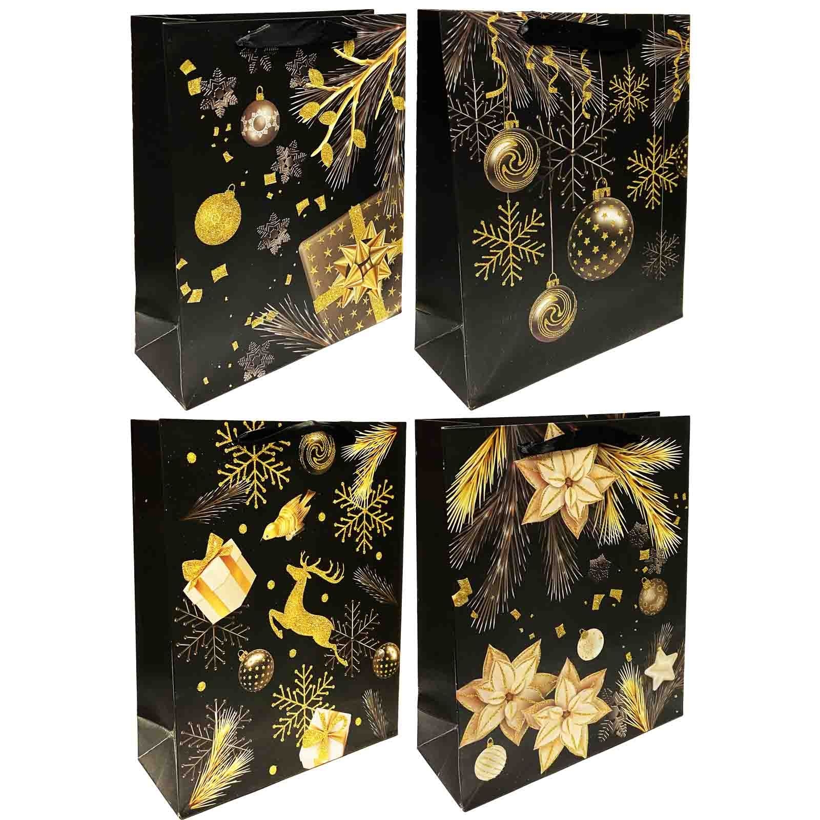 Geschenktasche-Set, S, 23x18cm, "Weihnachtskugeln auf schwarz"