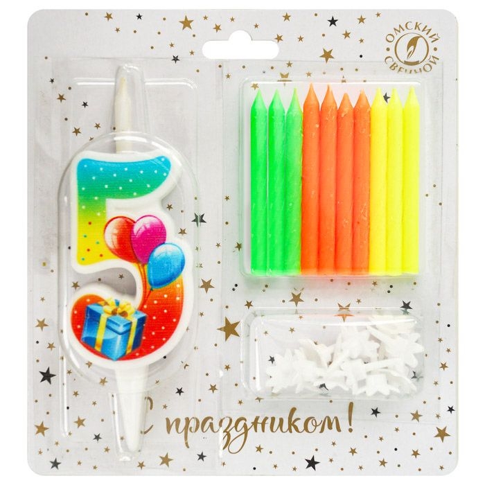 Kerze für Torte Set, Figur 5 +10 Kerzen "Klassisch", farbig