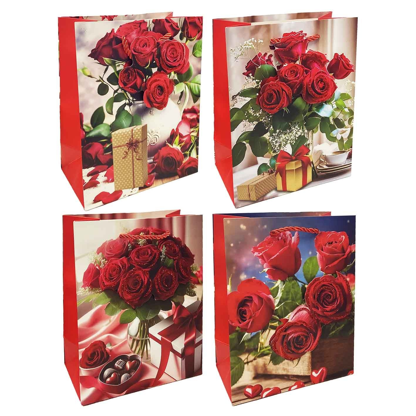Geschenktasche, S, 23x18cm, "Rosen und Geschenk 3D"