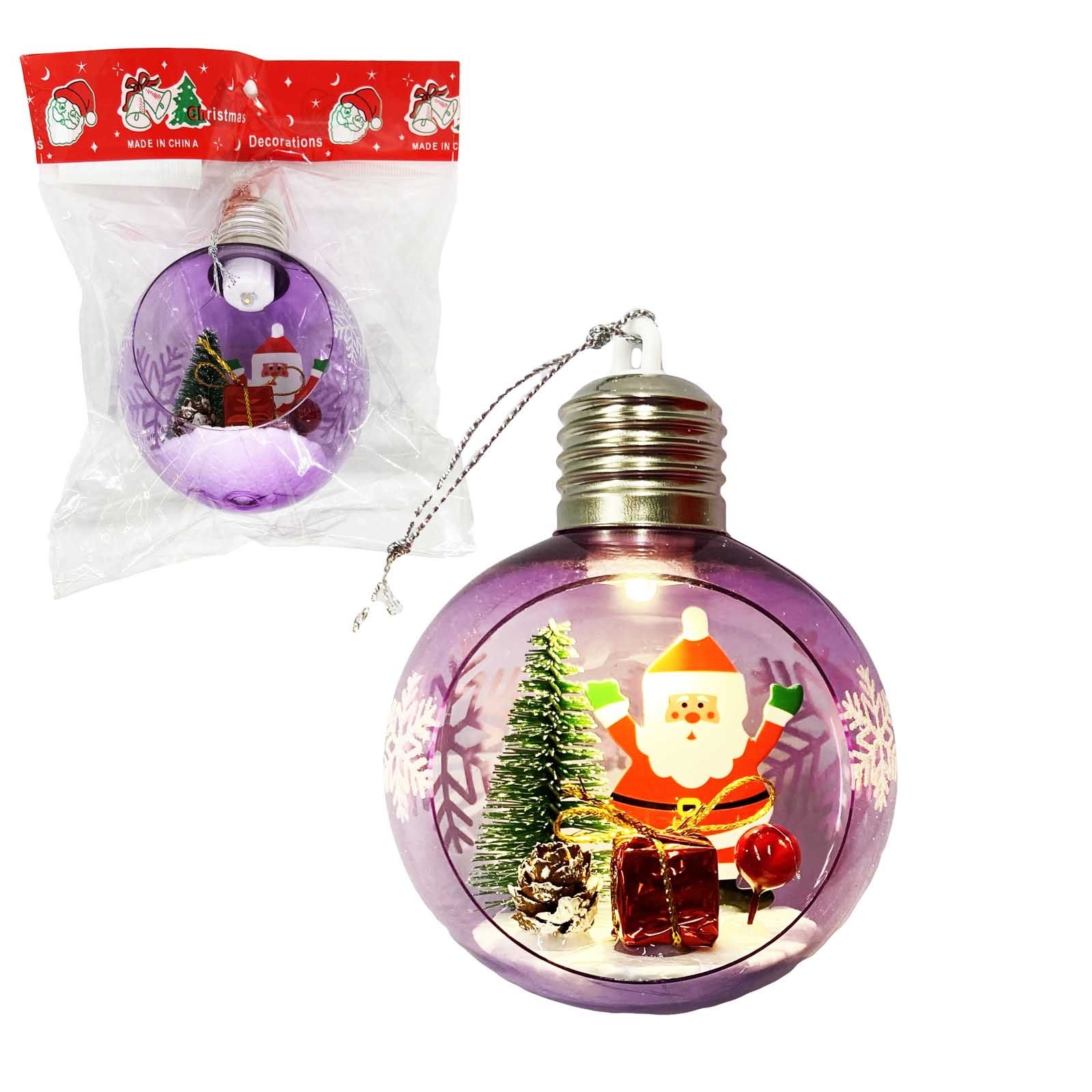 Елочный шар LED, пластик, Ø 8 cm, "Снежинки" фиолетовый, 1 шт.