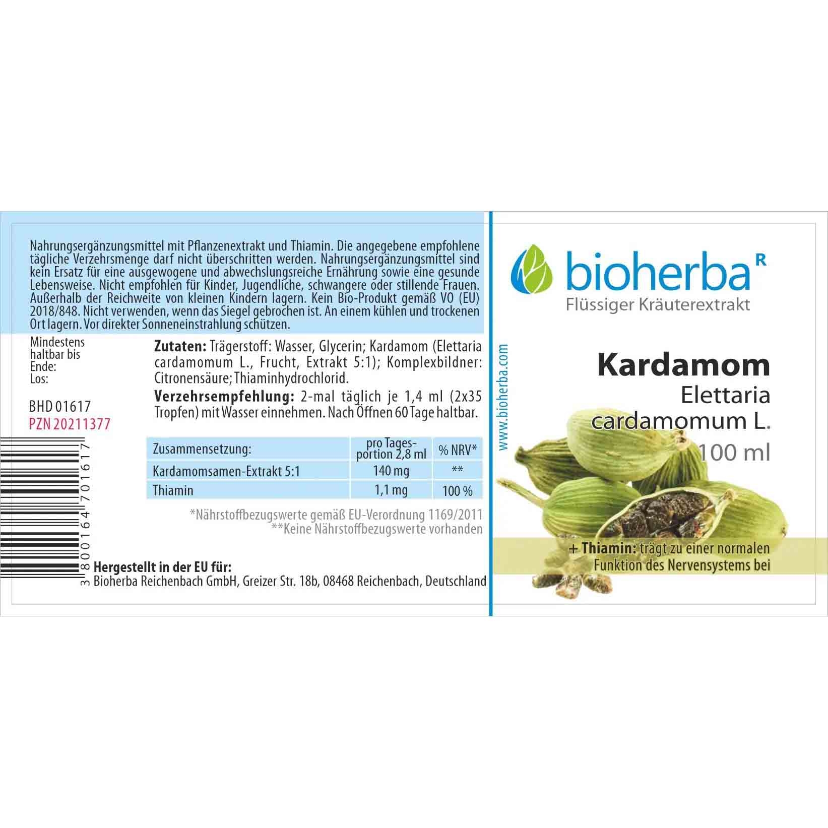 "Bioherba" - Kardamom Elettaria cardamomum L. Tropfen, Tinktur, 100 ml