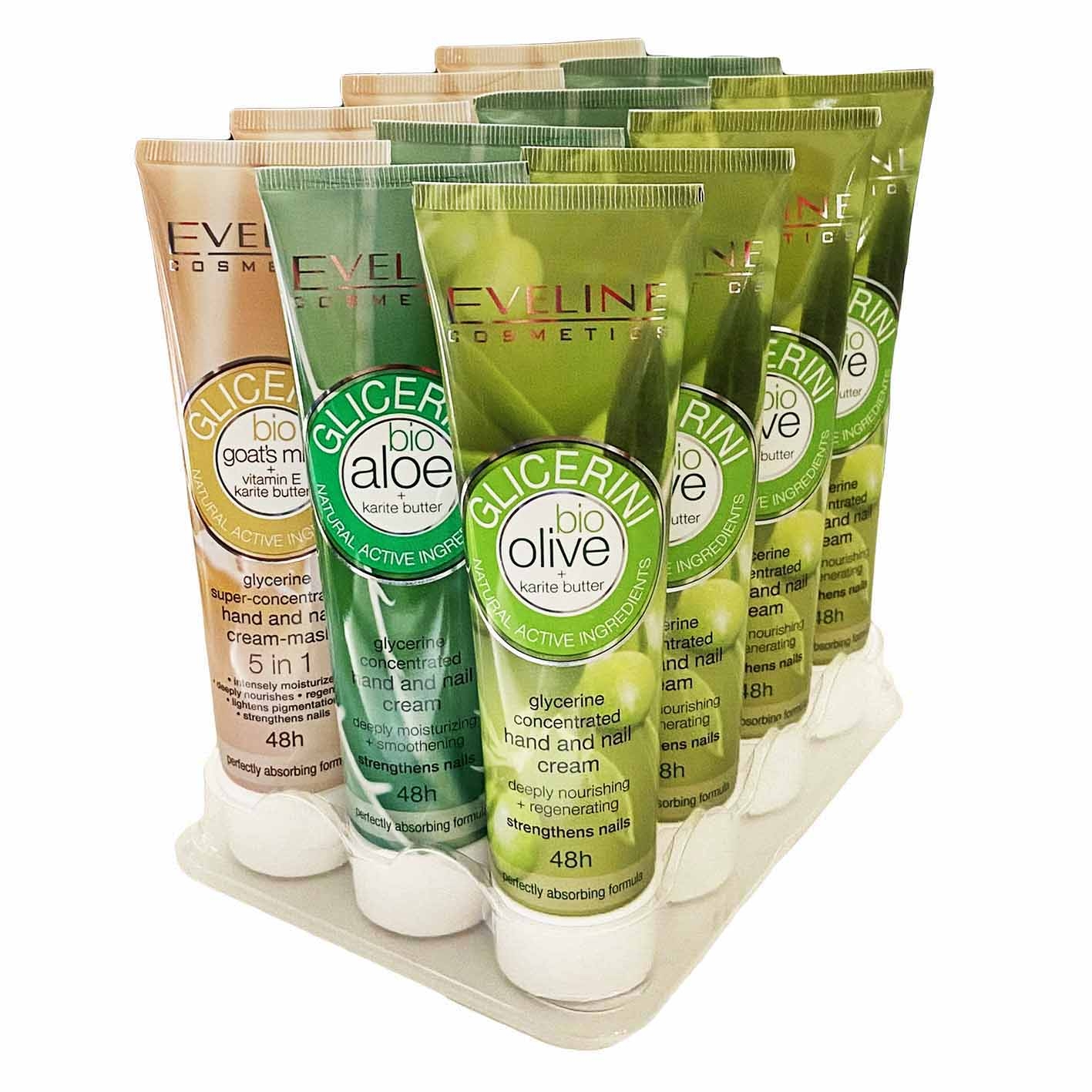Eveline -Глицериновая серия кремов для рук и ногтей, козье молоко, алоэ, оливка, 100 мл