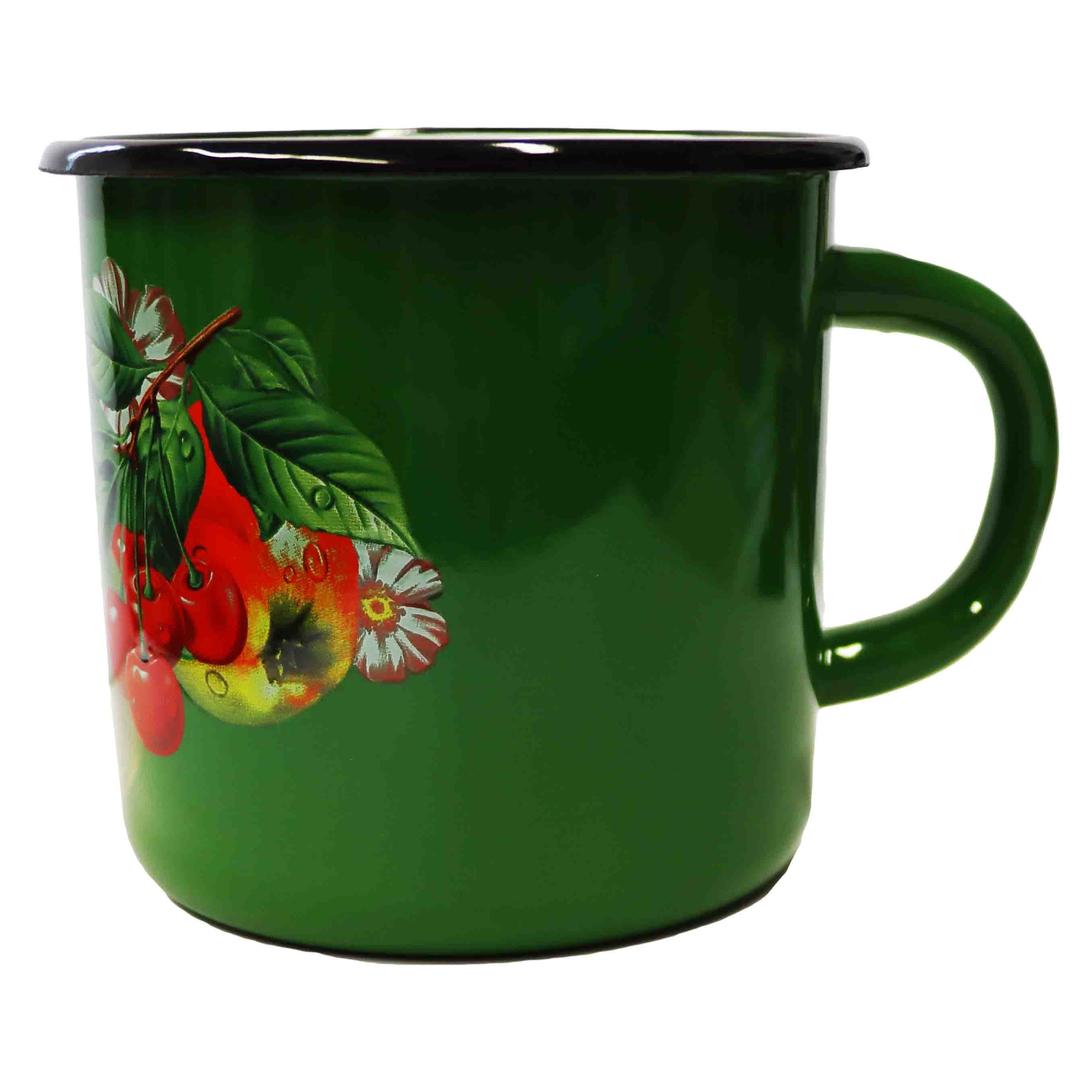 Becher, emailliert "Grüne Kirschen und Äpfel", 1,0 L