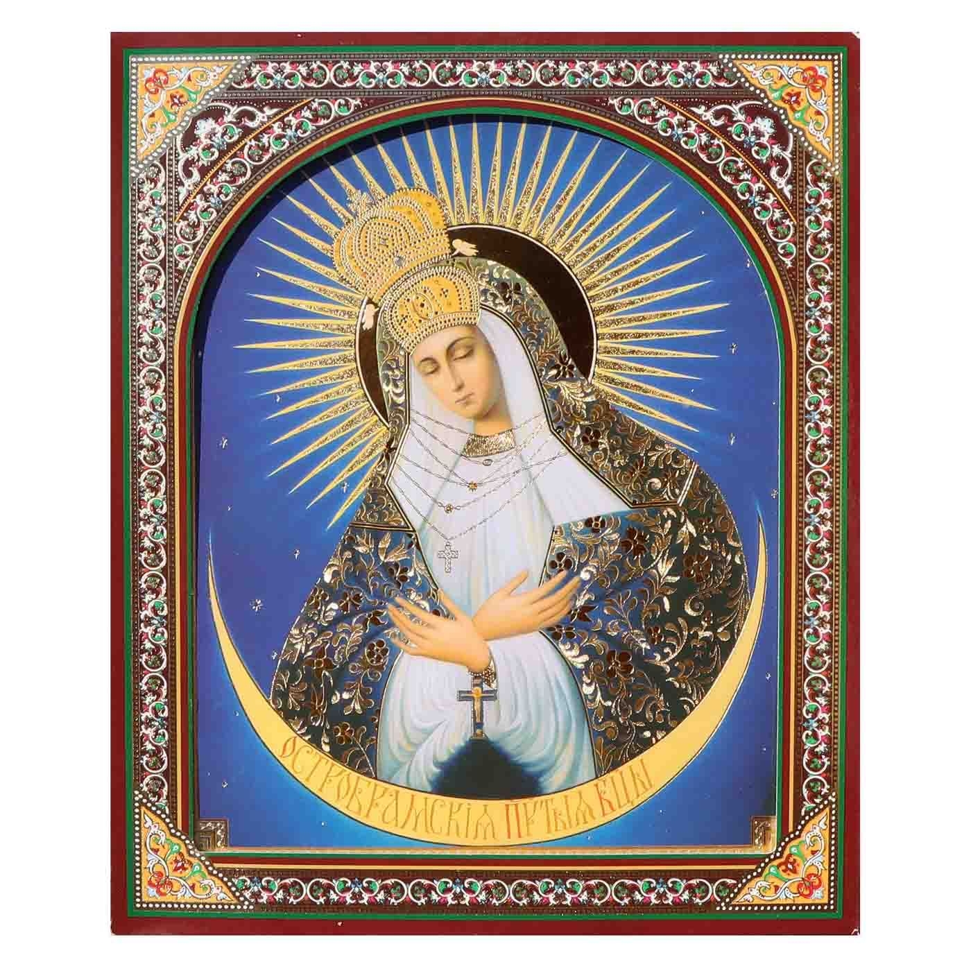 Ikone (Holz), in Kartonbox, "Ostrobramskaja", 15x18 cm