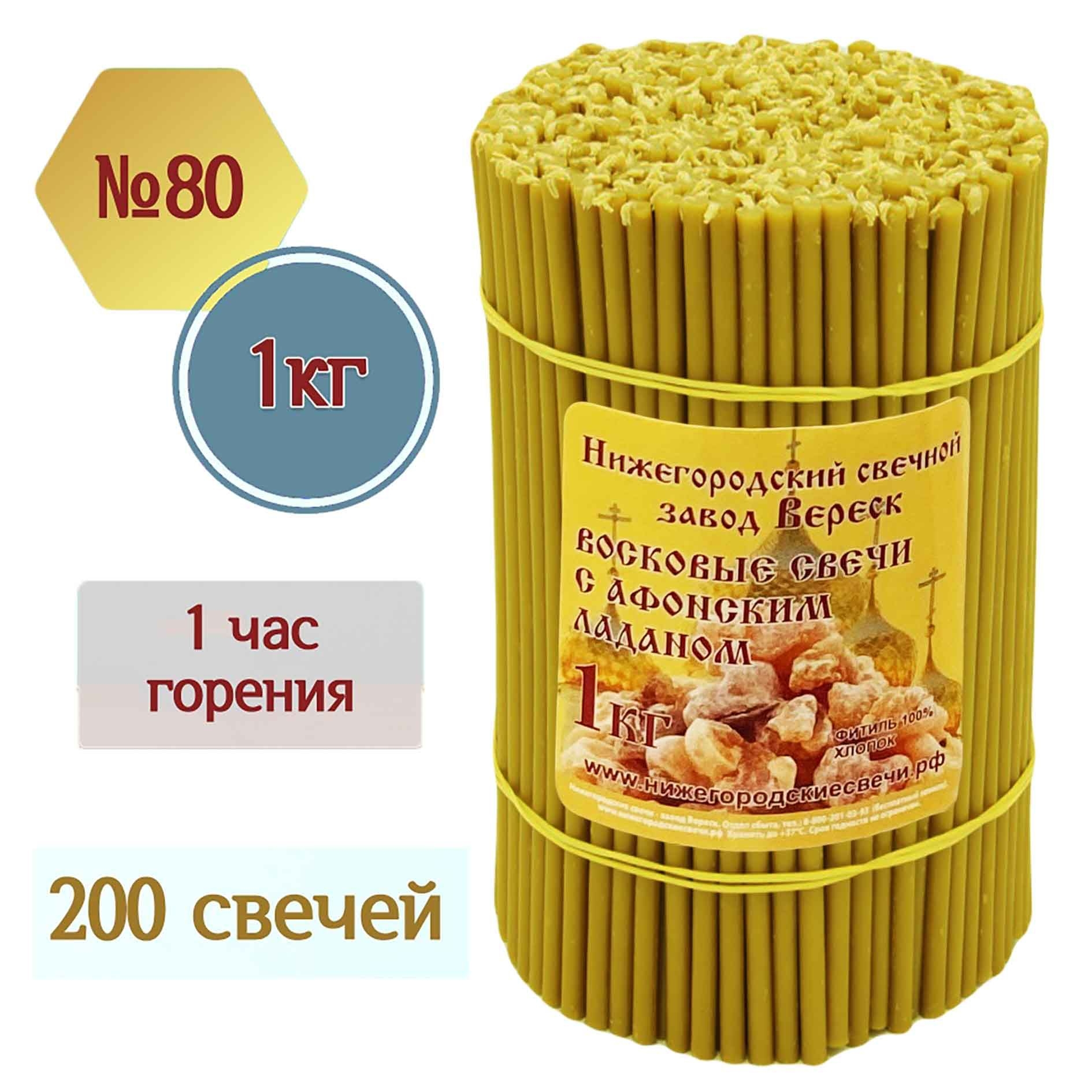 Свечи восковые "С афонским ладаном", (No.80), уп-ка 200 шт., 1 кг