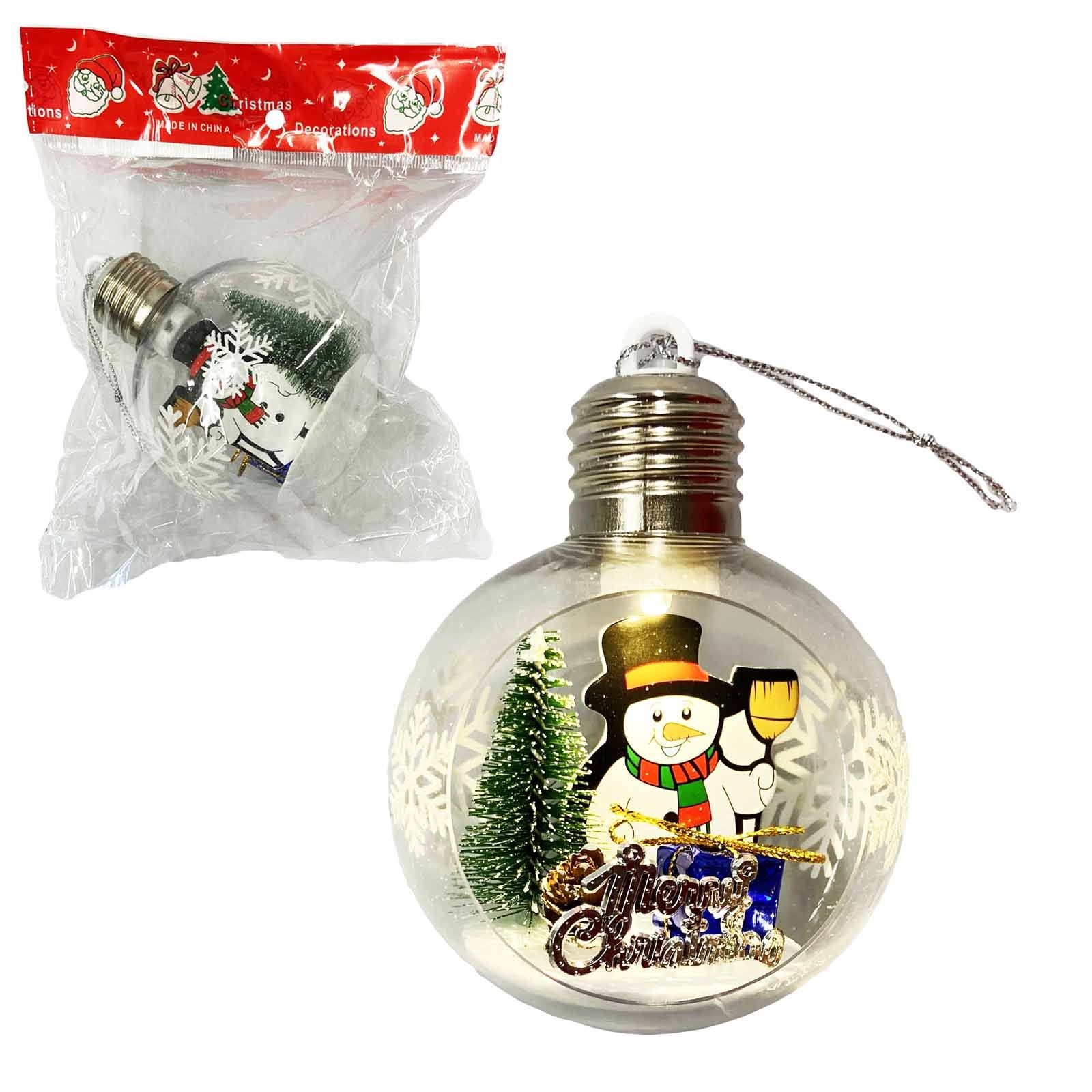 Елочный шар LED, пластик, Ø 8 cm, "Снеговик", 1 шт.