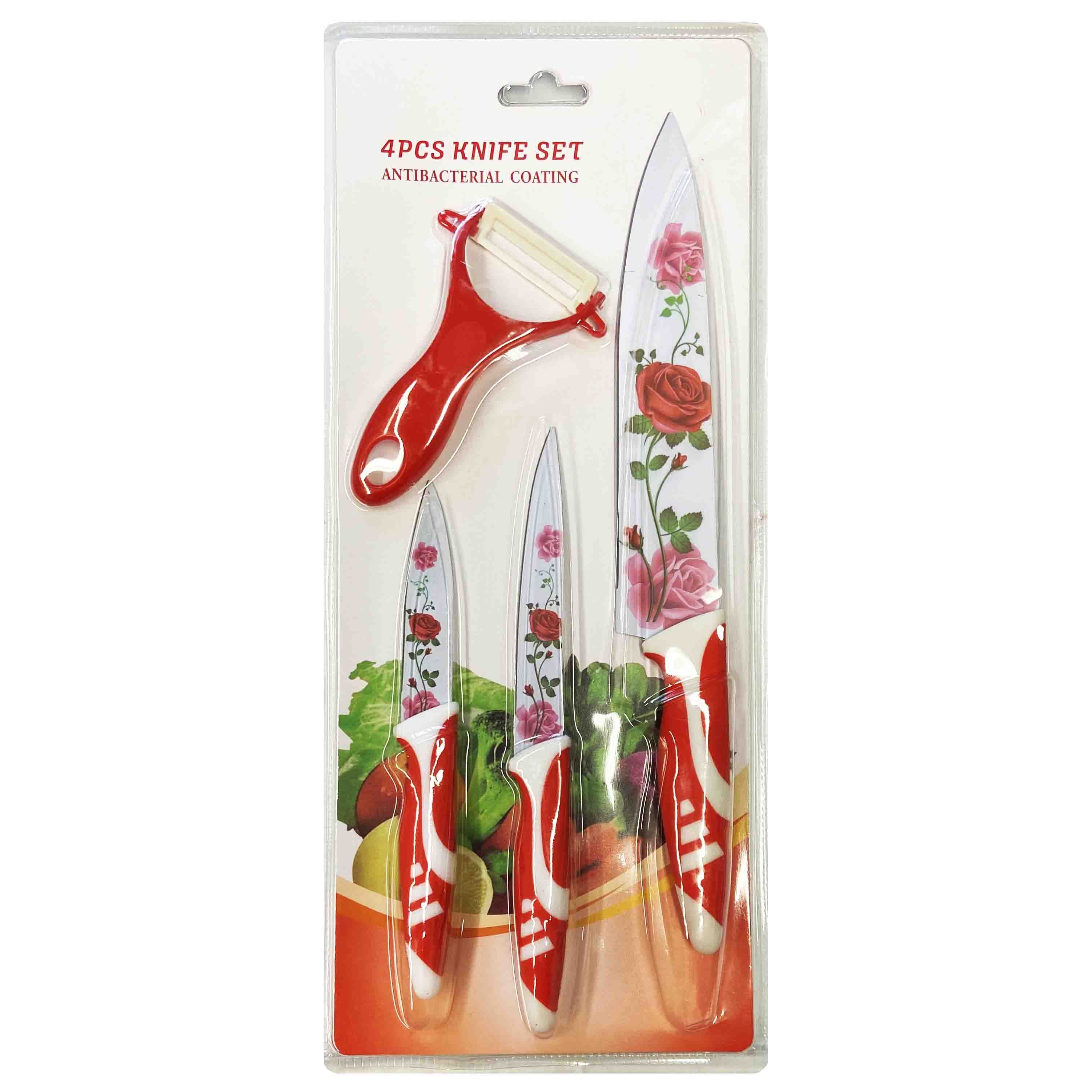 Set aus 3 Küchenmesser und Gemüseschäler