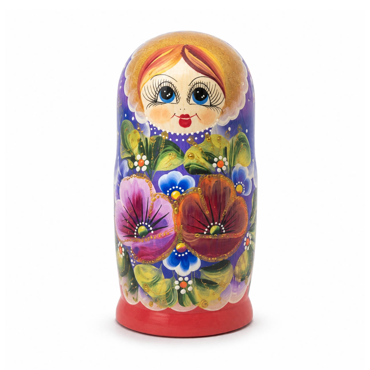 Матрёшка "Народная роспись" - "Синяя с двумя маками", 15 см (5 мест)