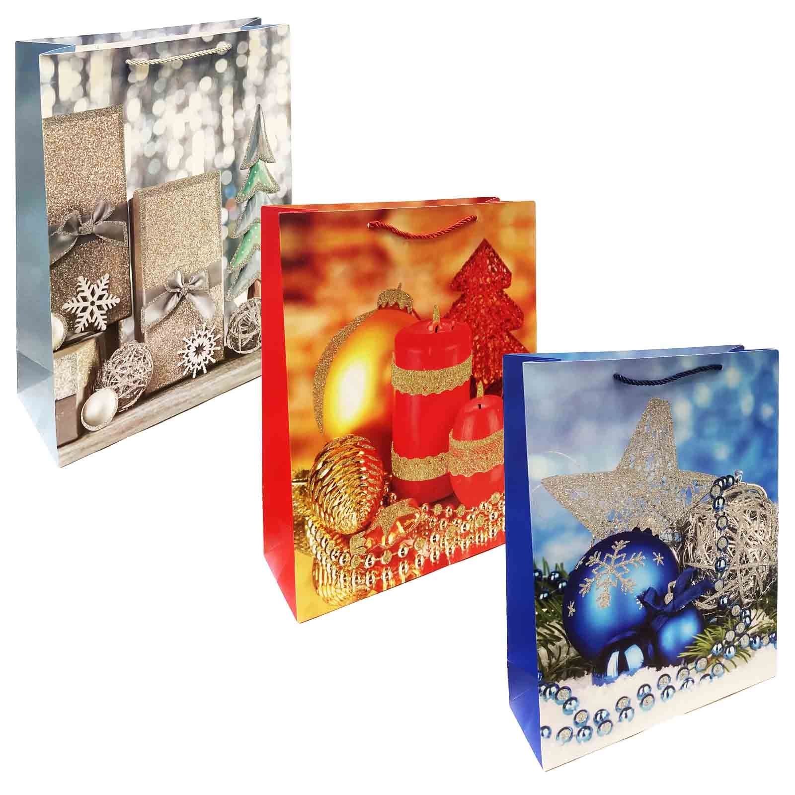 Geschenktasche-Set, S, 23x18 cm, "Weihnachten" rot, Silber, blau