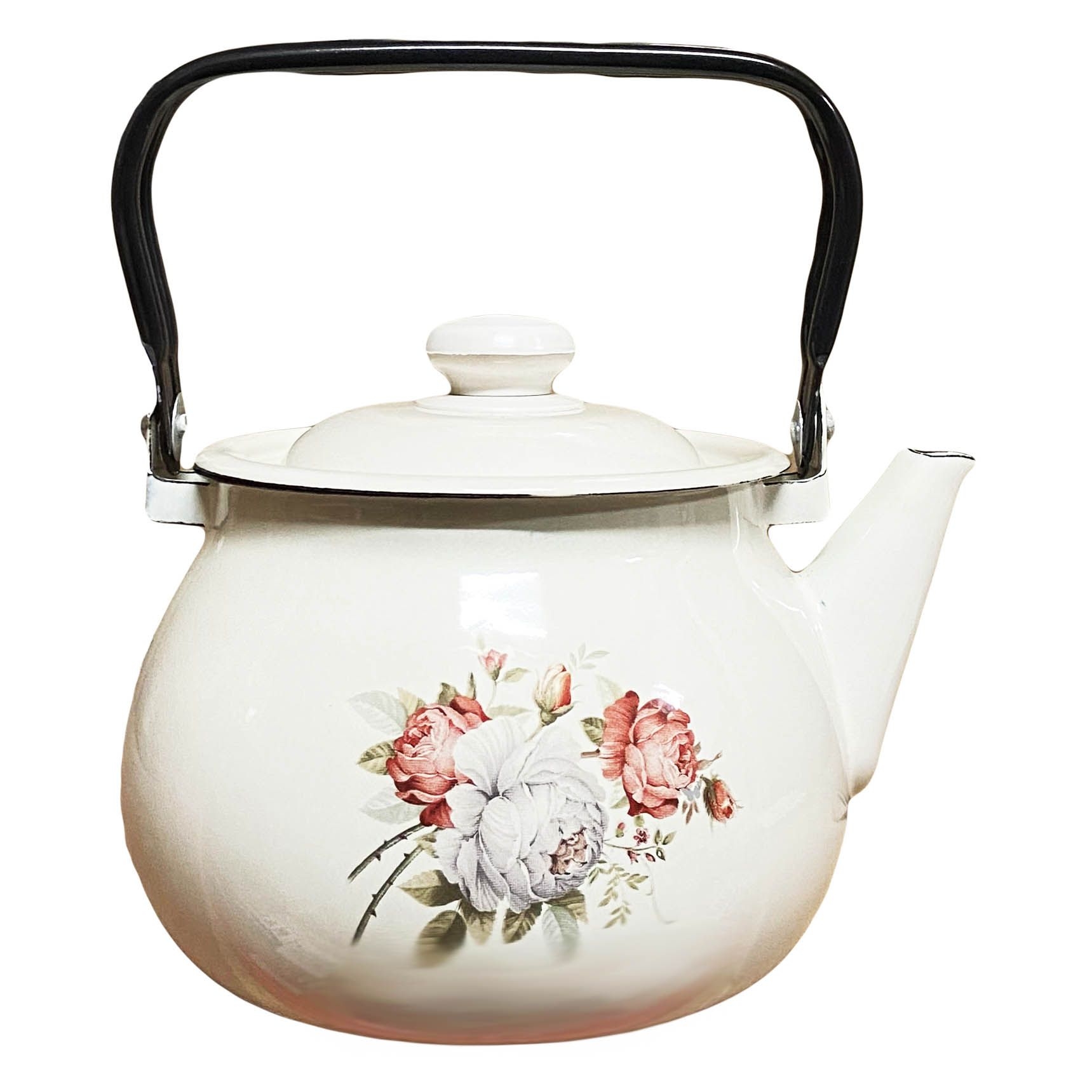 Teekanne, emailliert, 3,5 L "Rose", sphärisch