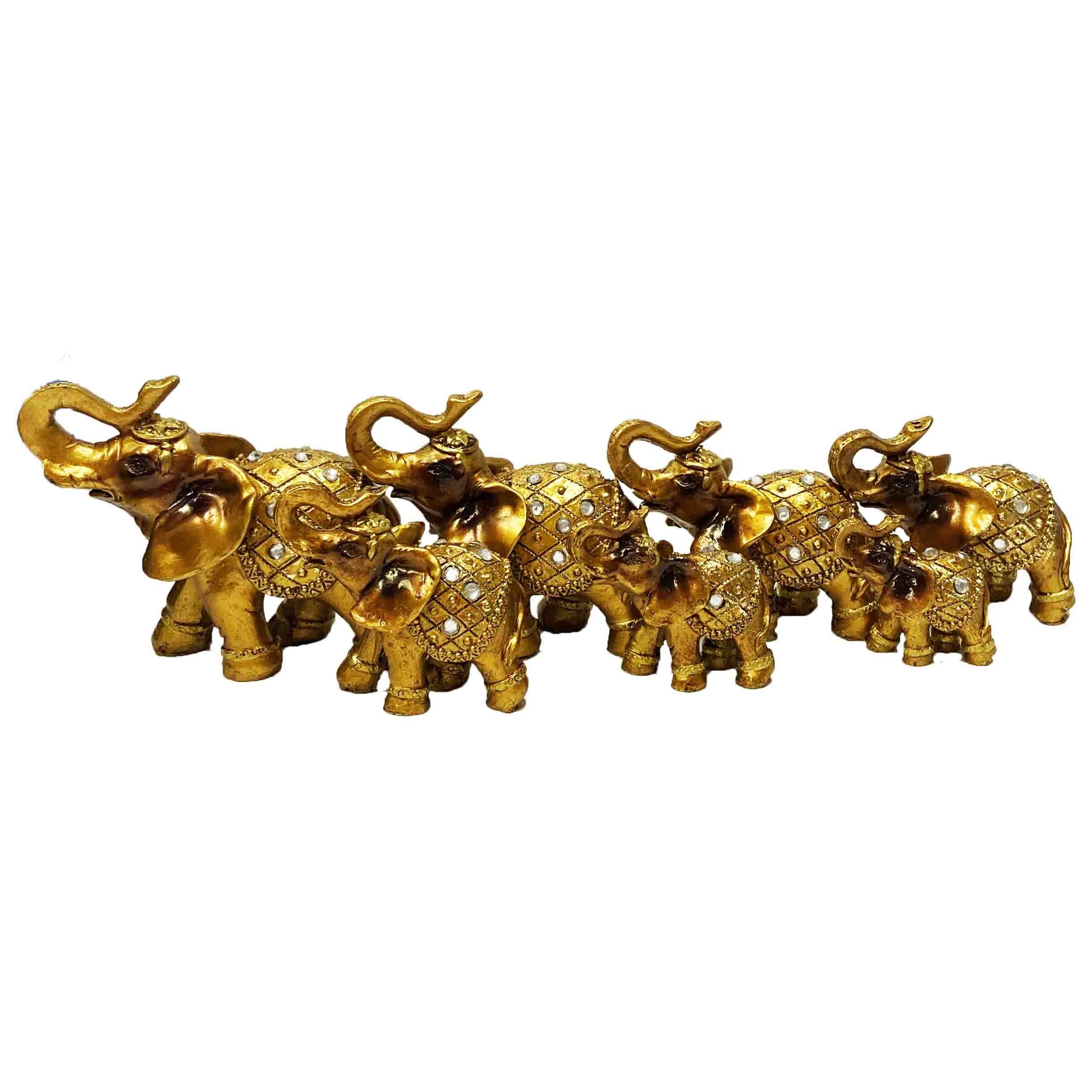 Figurenset "7 Elefanten", Golden mit Strasssteine, Keramik, 12-4 cm