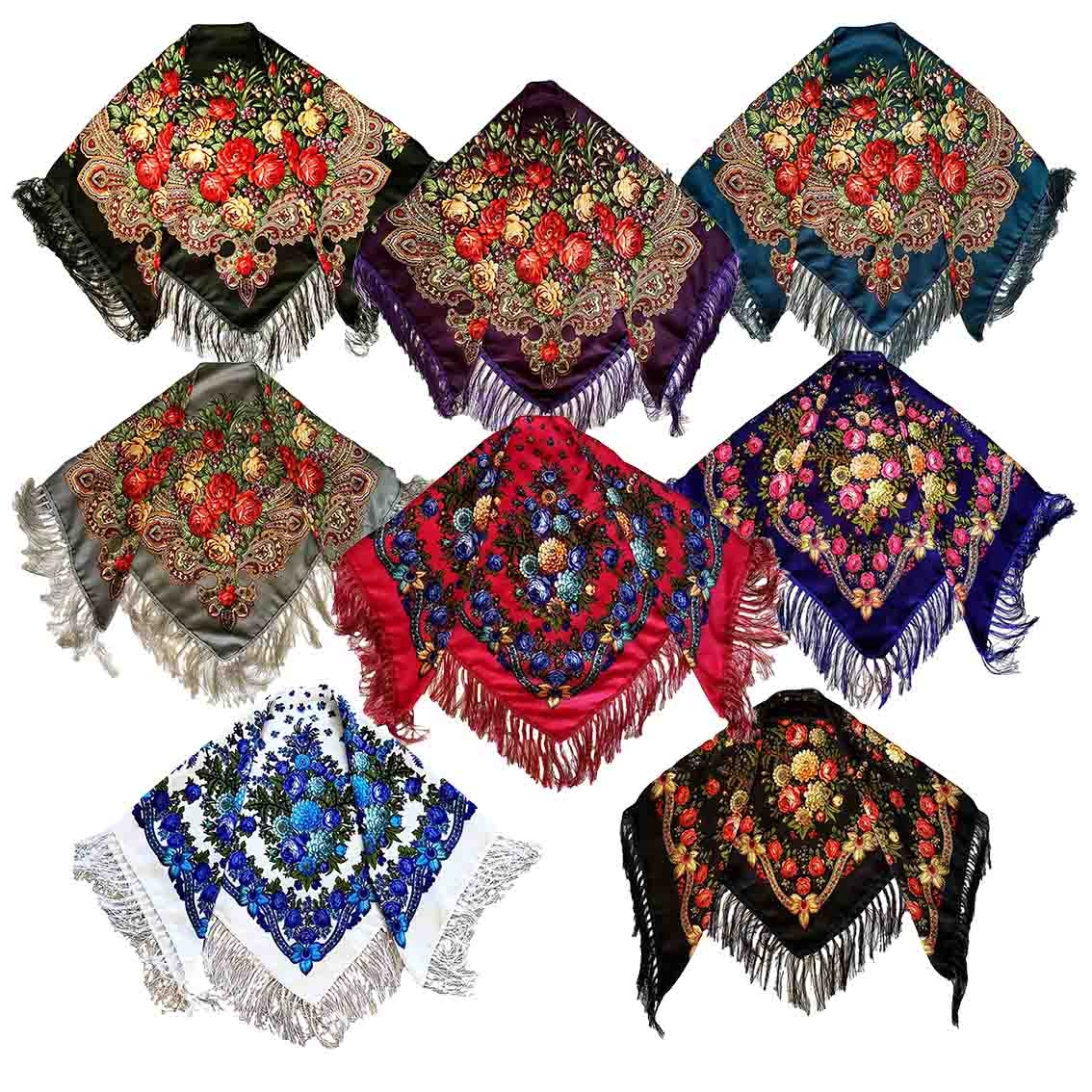 Kopftuch-Set "Volksmotive", verschiedene Farben, 110x110 cm