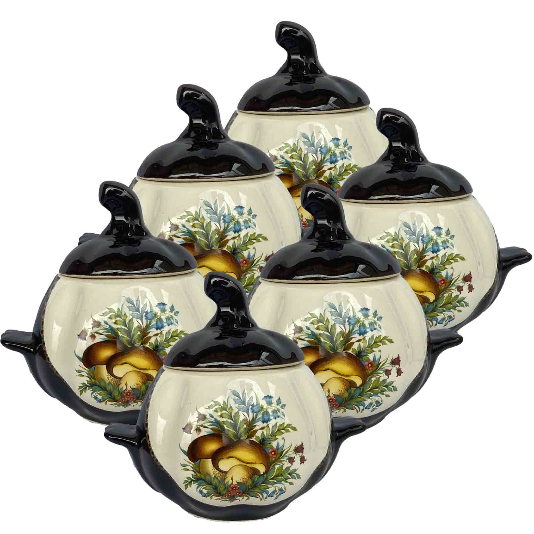 Keramiktopf "Butterpilze" mit Griffen, 750 ml, Set aus 6 St.