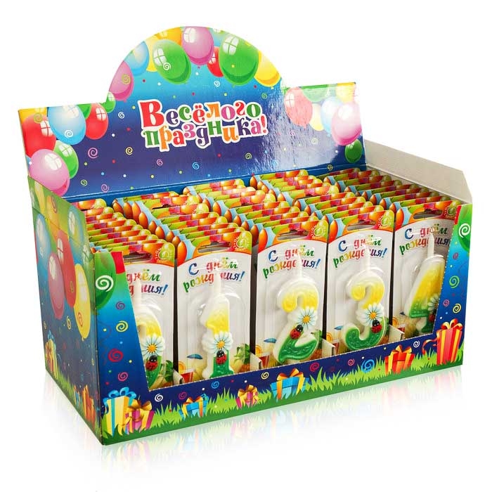 Бокс со свечами для торта, "Ромашки", 50 шт.