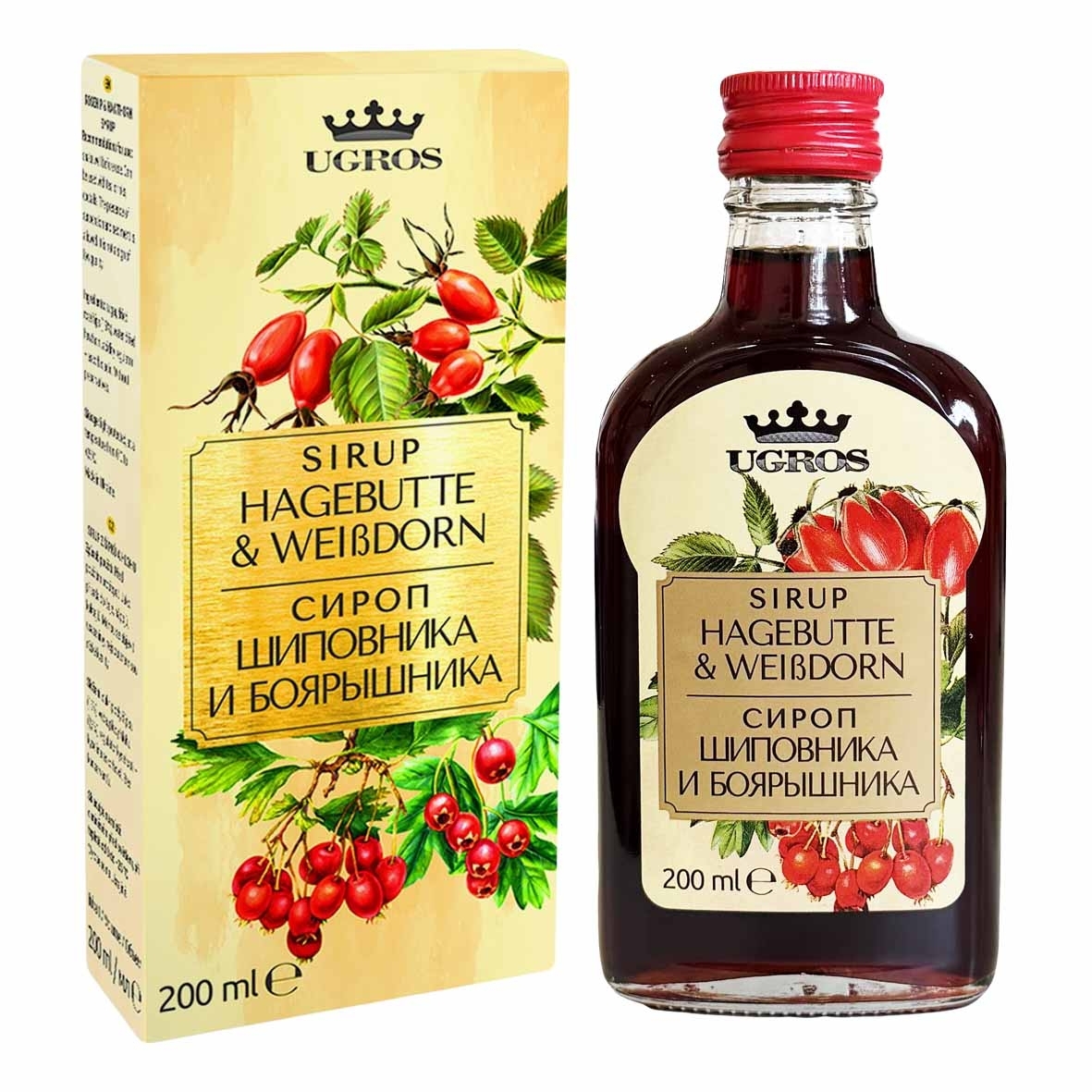 "Ugros" Sirup Hagebutten und Weißdorn, 200 ml