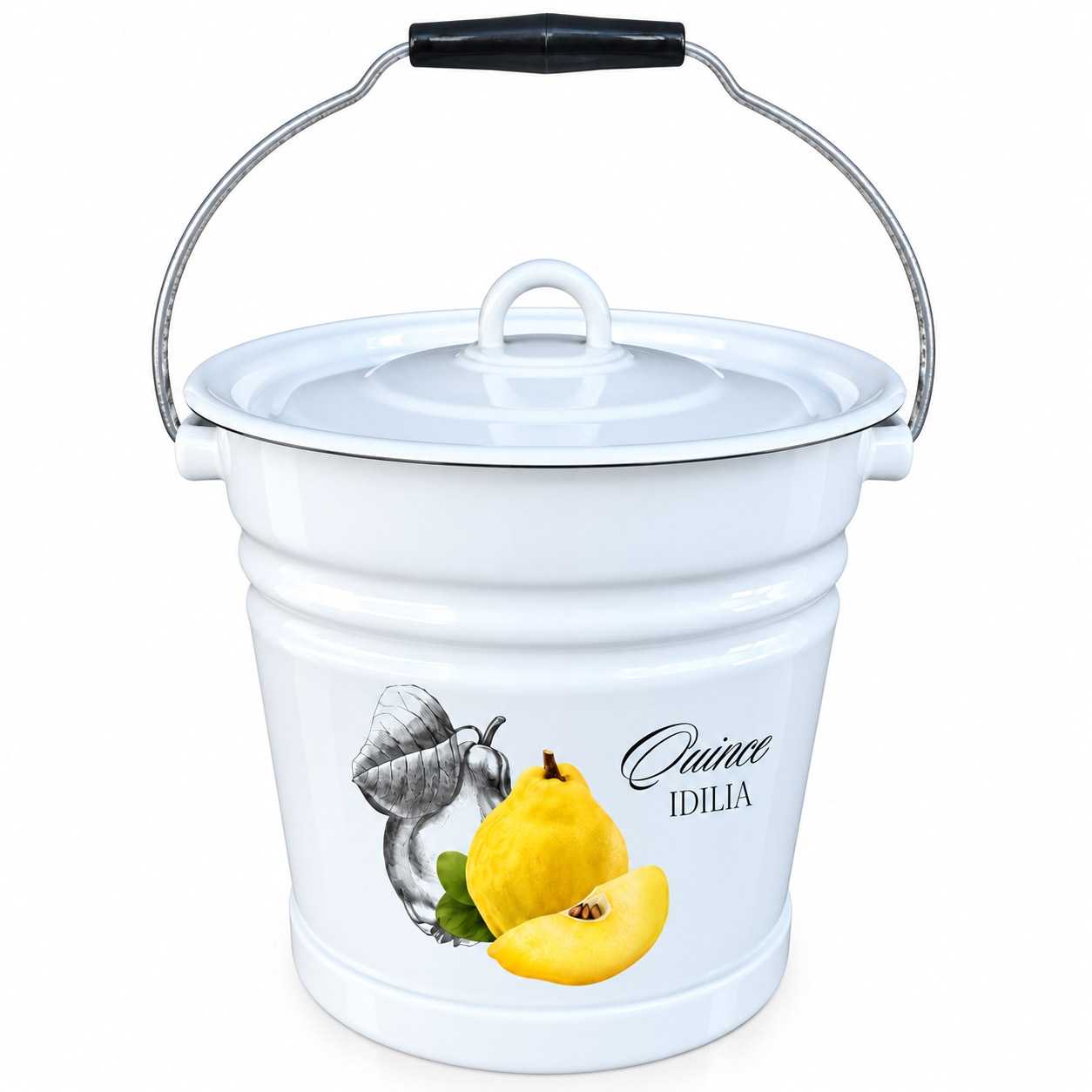 Eimer mit Deckel und Stand "Quitte Idilia", 12 L, emailliert konisch