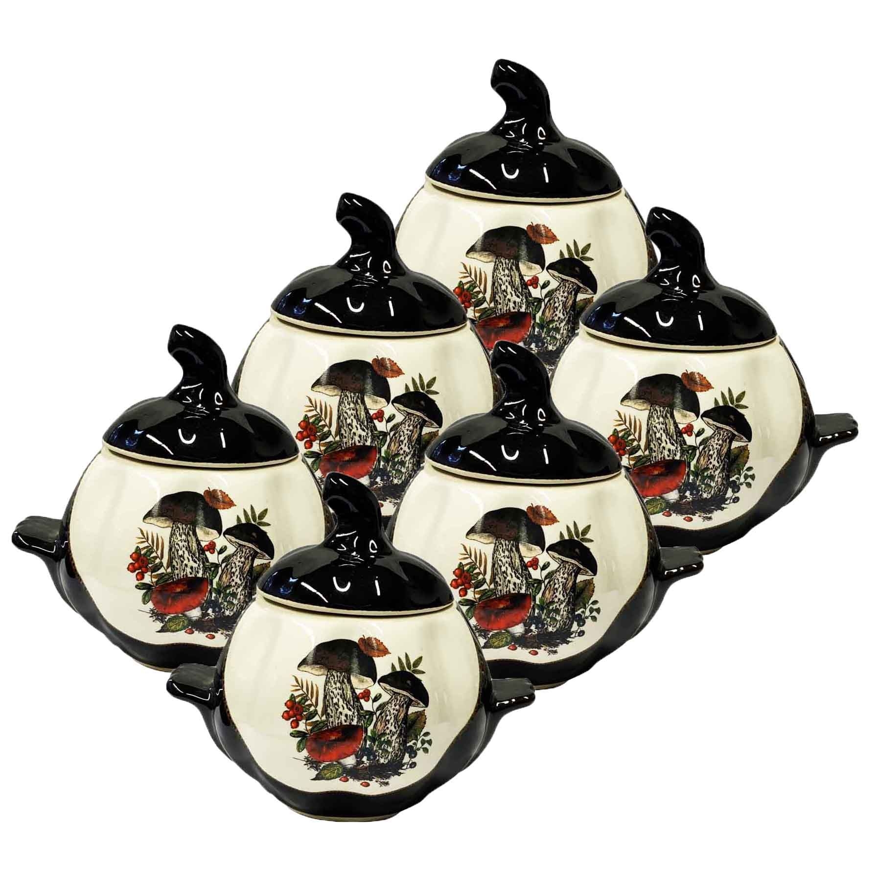 Keramiktopf "Pilze" mit Griffen, 750 ml, Set aus 6 St.