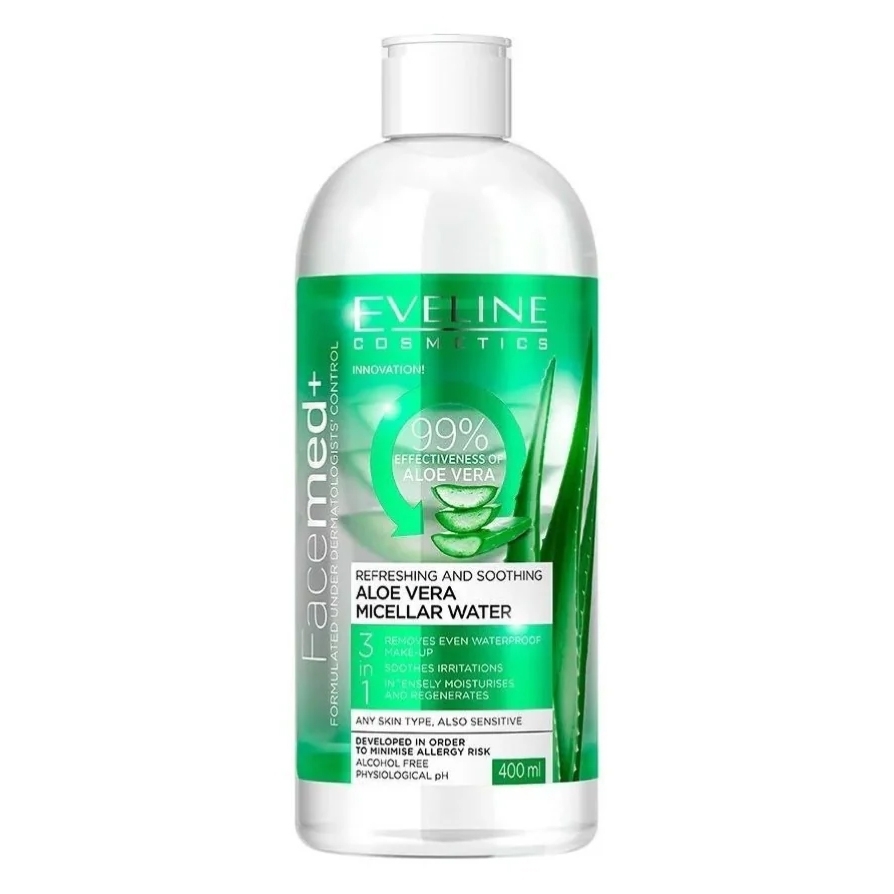 Eveline - Mizellenwasser Aloe Vera 3in1, erfrischend und wohltuend, 400 ml