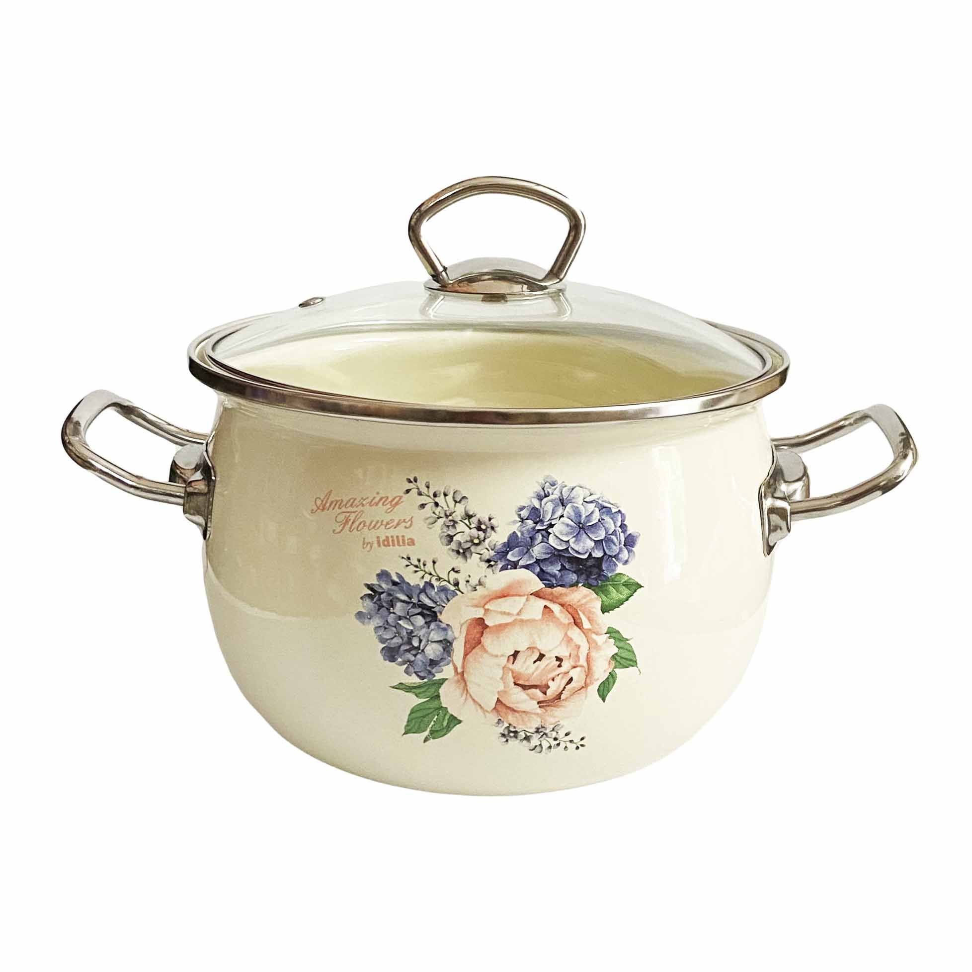 Topf "Pfingstrosen", emailliert, 1,5 L, "Premium Plus"