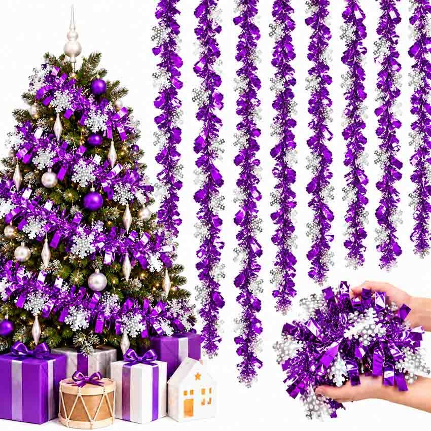 Tannenbaum-Lametta, Lila-Silbern mit Schneeflocken, Ø 9х150 cm