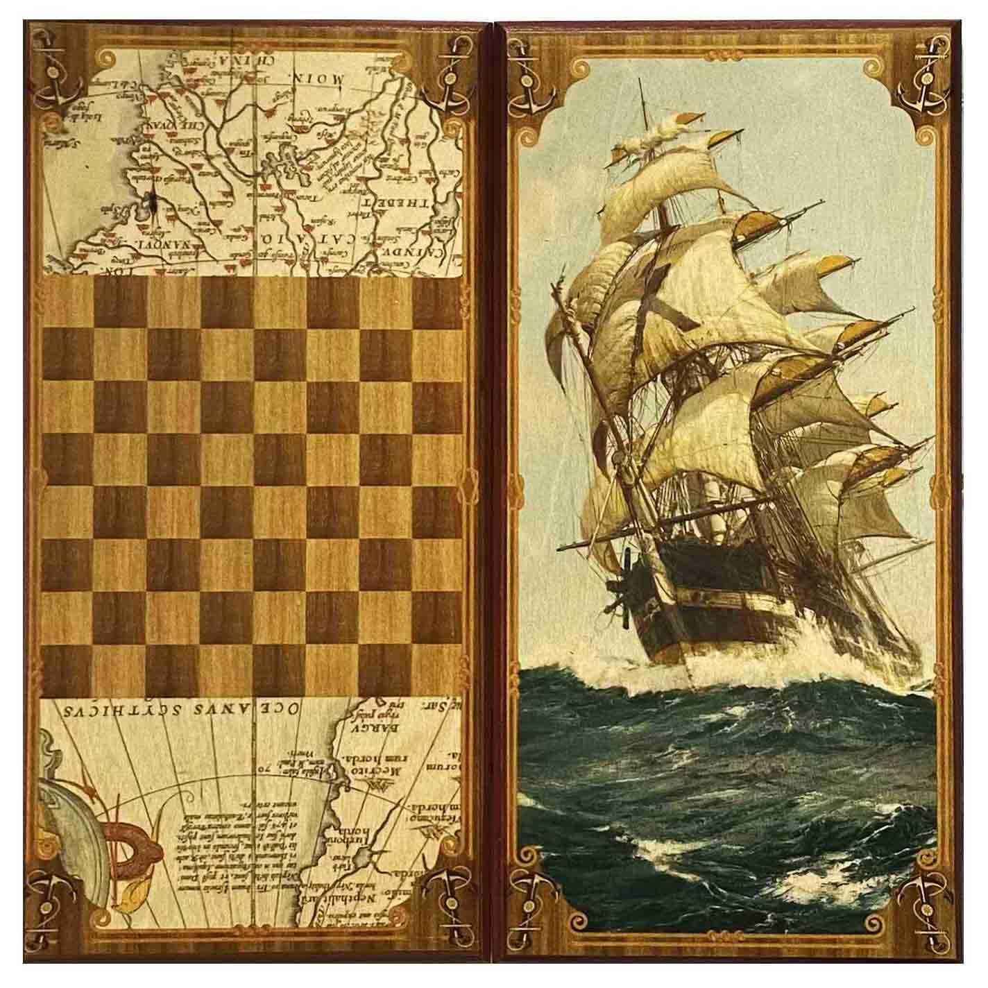 Backgammon "Segelboot", aus Holz, 500x500 mm