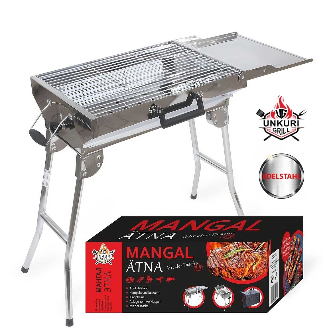 Mangal-Grill "Ätna" aus Edelstahl, mit der Tasche